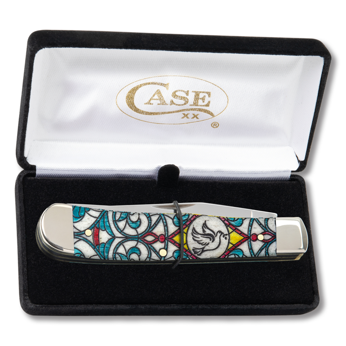 Case Stained Glass Dove Natural Bone Trapper Folding Knife CA38819 View 3