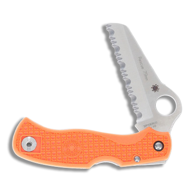 Spyderco Rescue 79mm Orange 3.11in Serrated Satin Sheepsfoot View 2