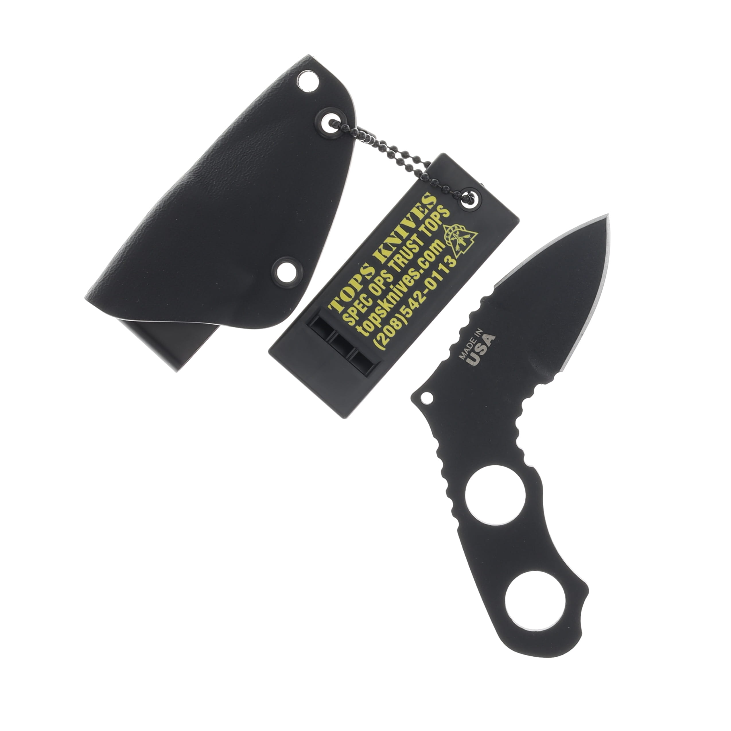 TOPS Devil's Elbow Fixed Blade Knife Black 1.75in Plain Spear Point TPDEV02 View 1