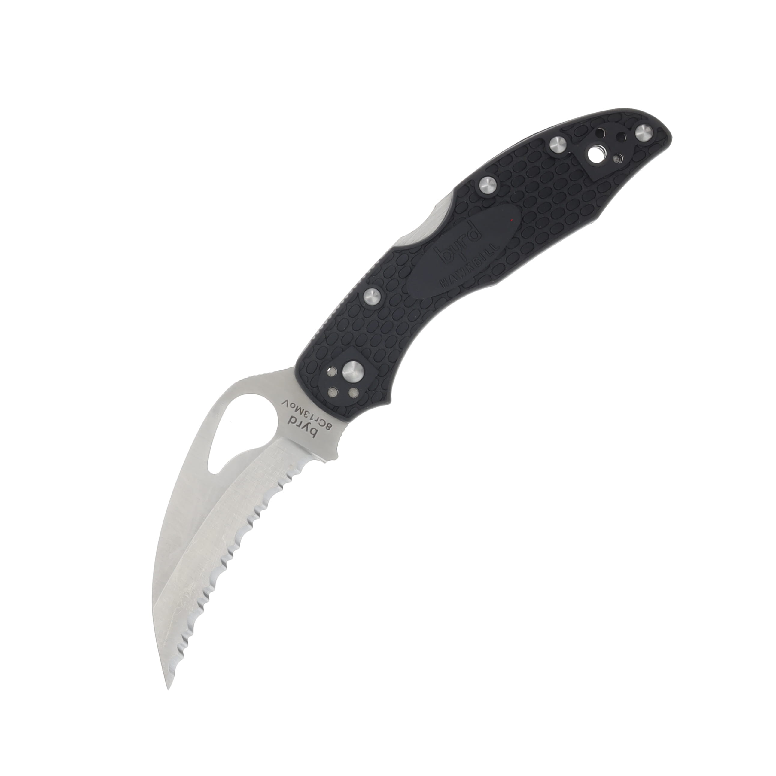 Spyderco Byrd Folding Knife 2.9 Inch Serrated Satin Hawkbill SPBY22SBK View 1
