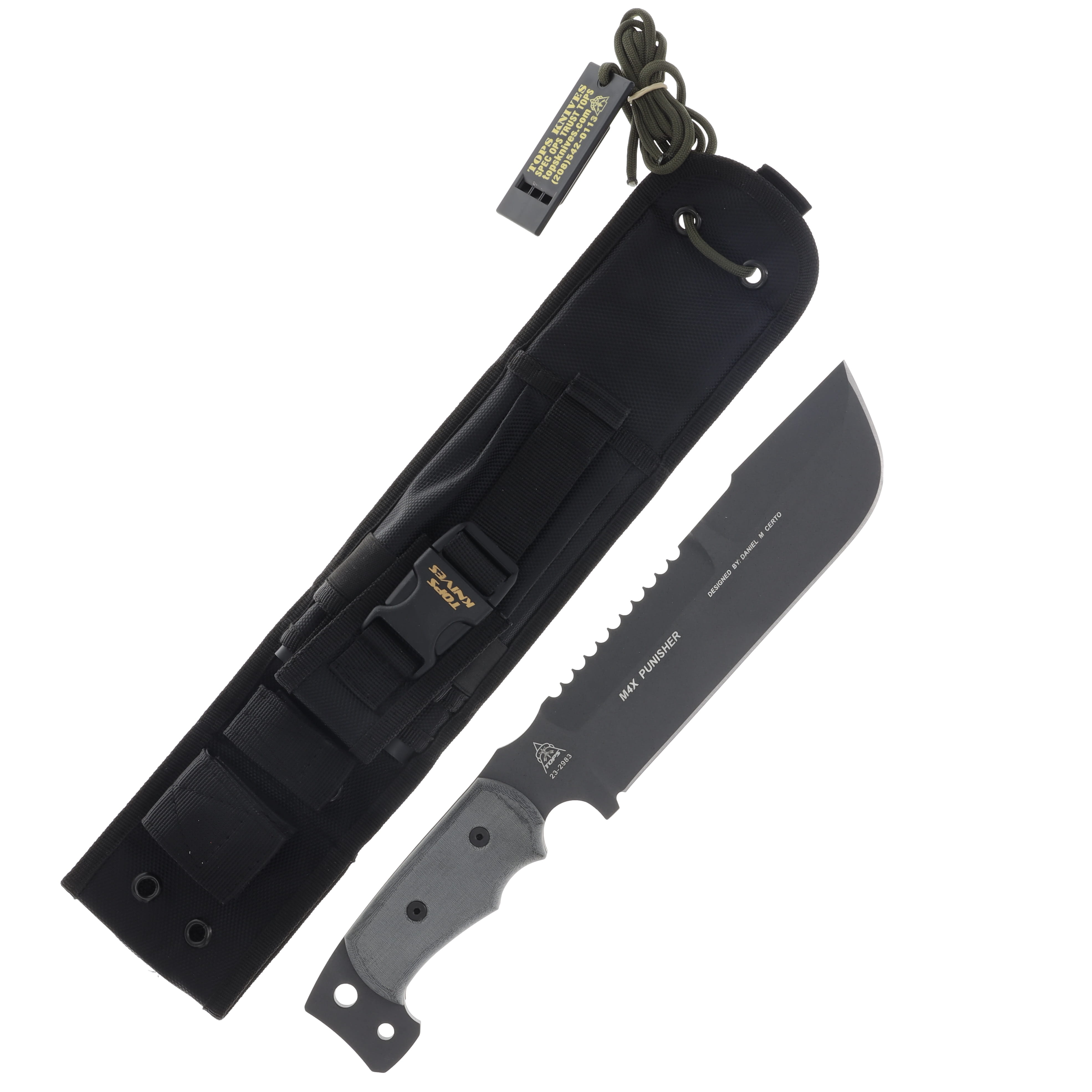 TOPS Knives M4X Punisher Fixed Blade Black Linen Micarta 8.5in Gray Blade TPM4X01 View 1