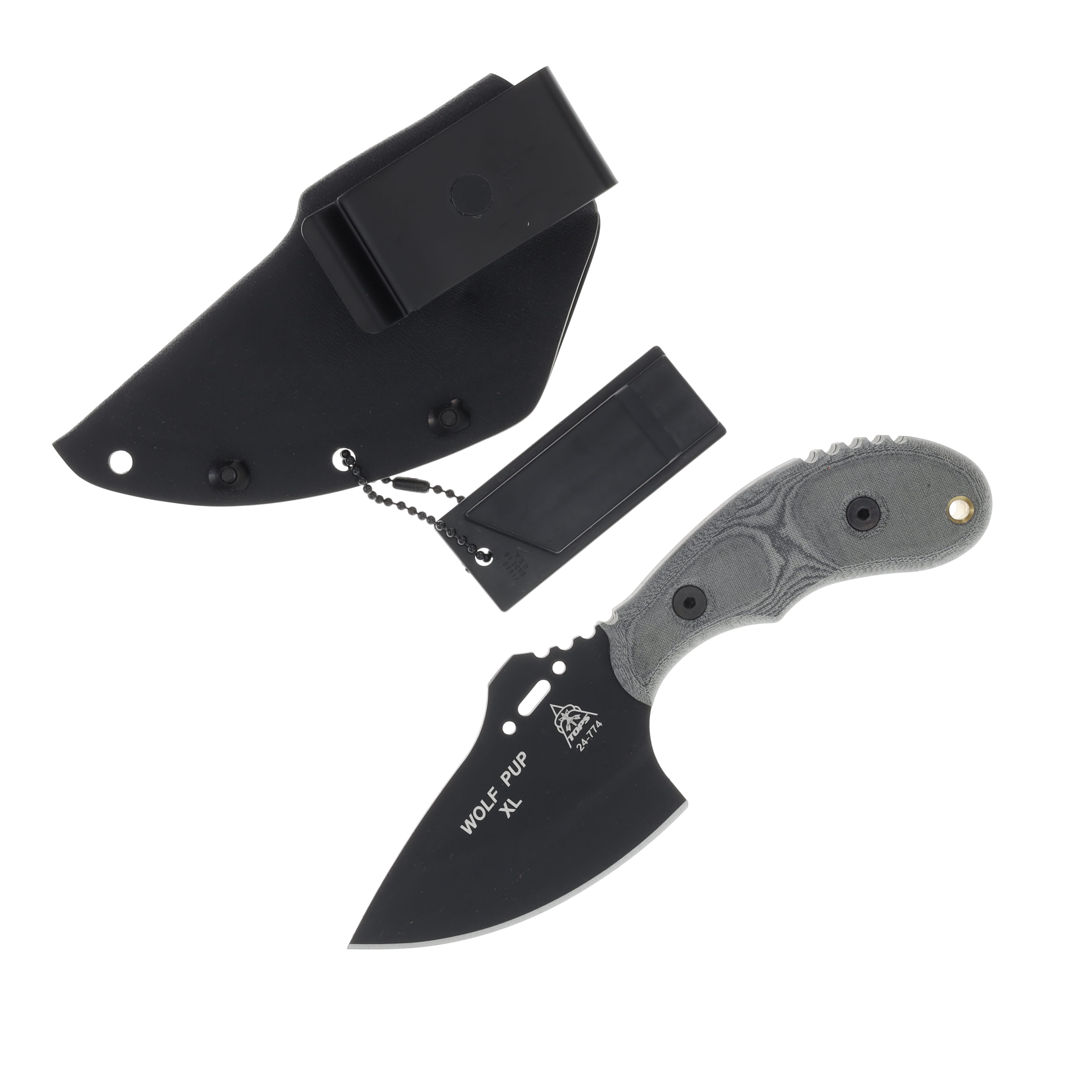TOPS Knives Wolf Pup XL Fixed Blade Linen Micarta Black 3.5in Drop Point TPWP011 View 2