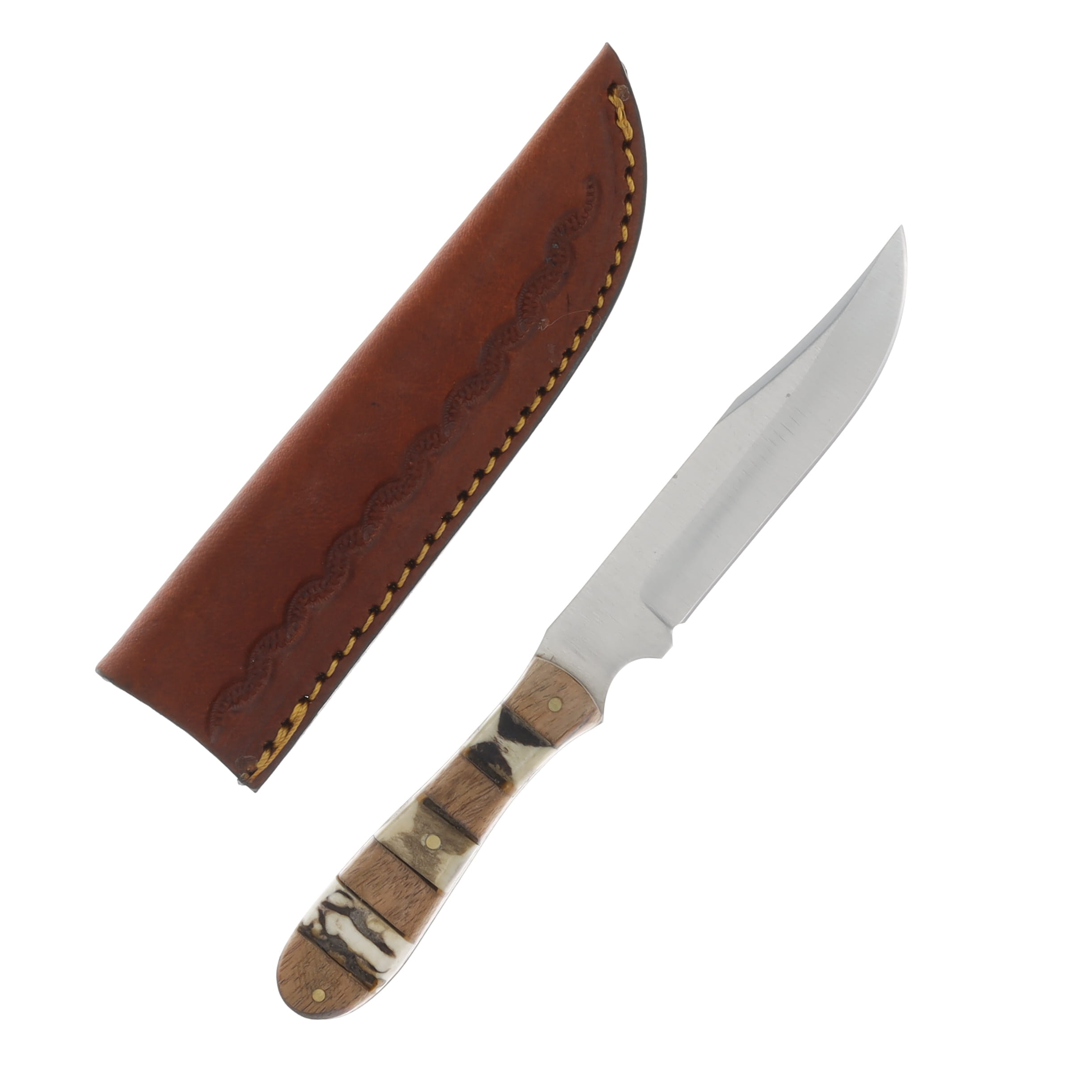 SZCO Supplies Stag and Wood Fixed Blade Hunter Knife 4.5in Clip Point SS7026 View 2