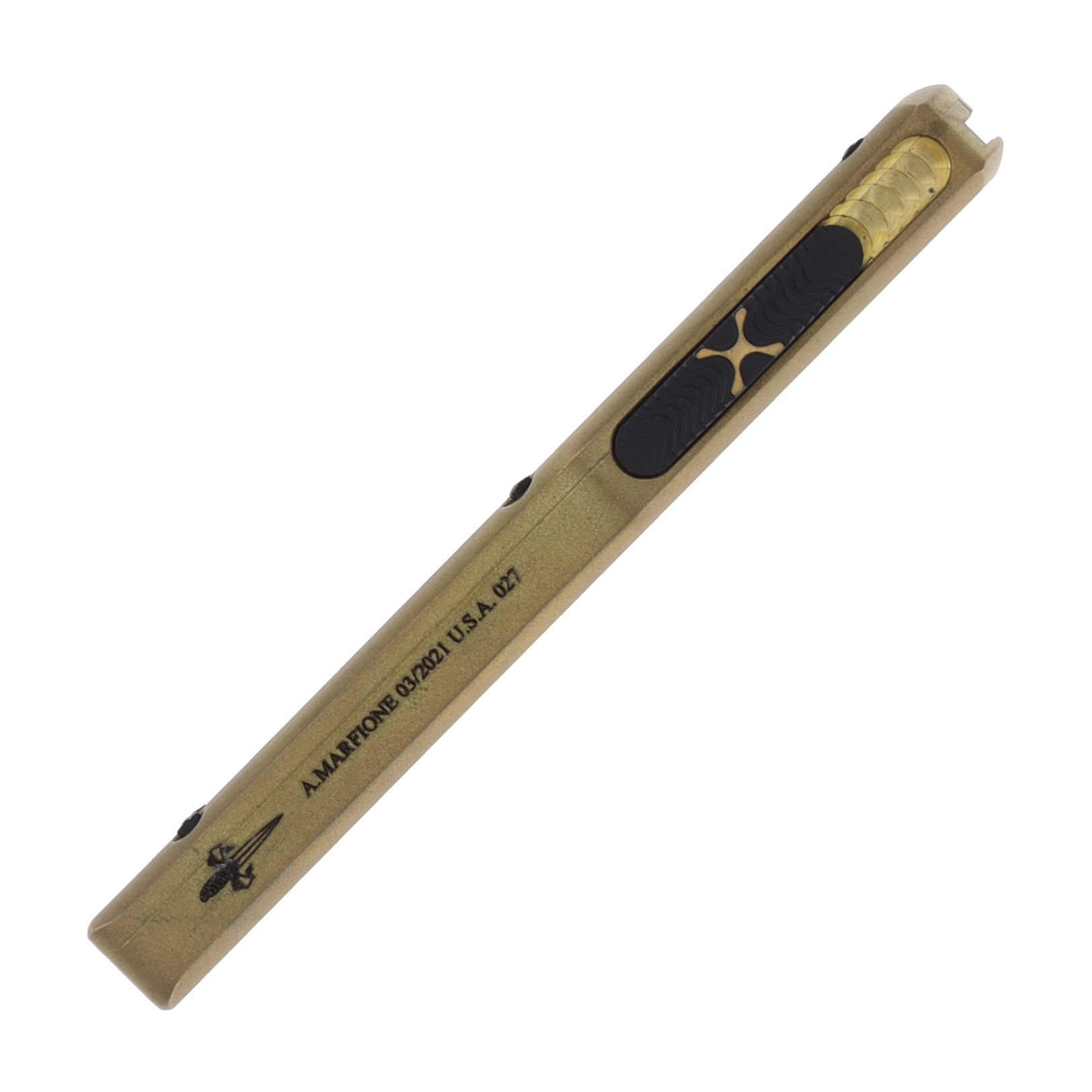 Marfione Custom UTX-70 OTF Knife Brass CF - 2.42in Mirror Dagger DE Plain View 8