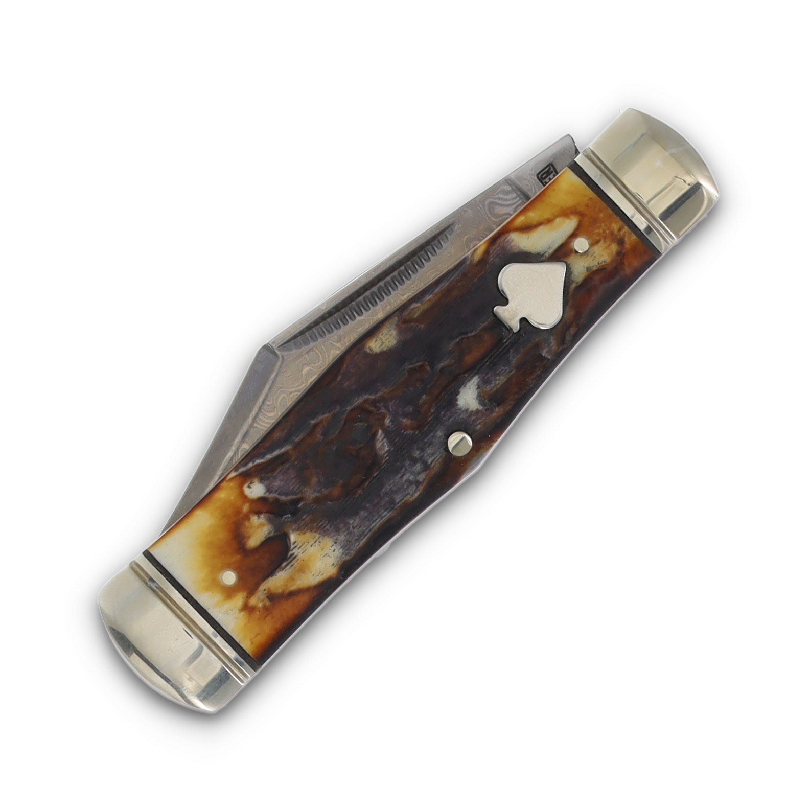 Rough Ryder Cinnamon Bone Damascus Coke Bottle Folding Knife RR2527 View 3