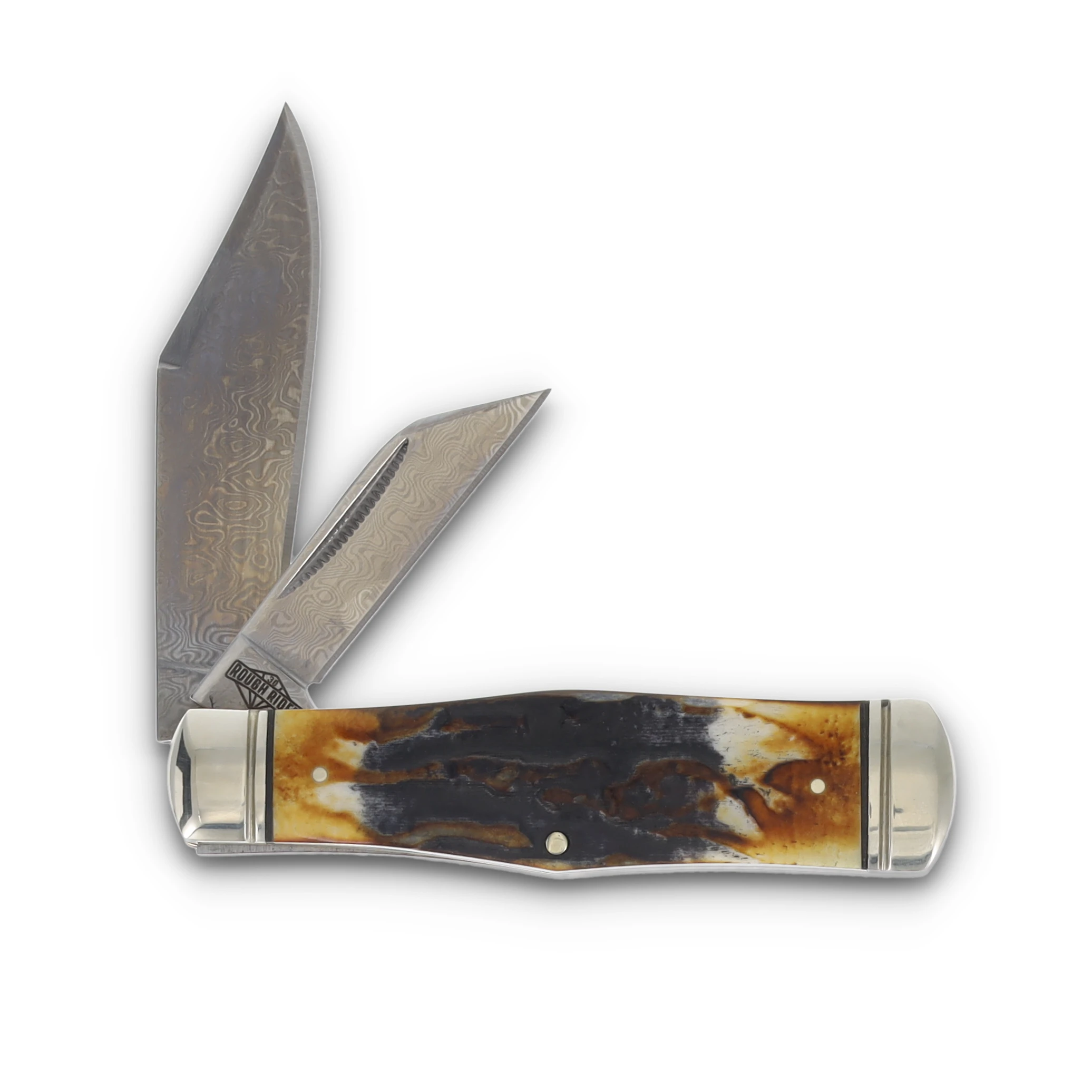 Rough Ryder Cinnamon Bone Damascus Coke Bottle Folding Knife RR2527 View 2