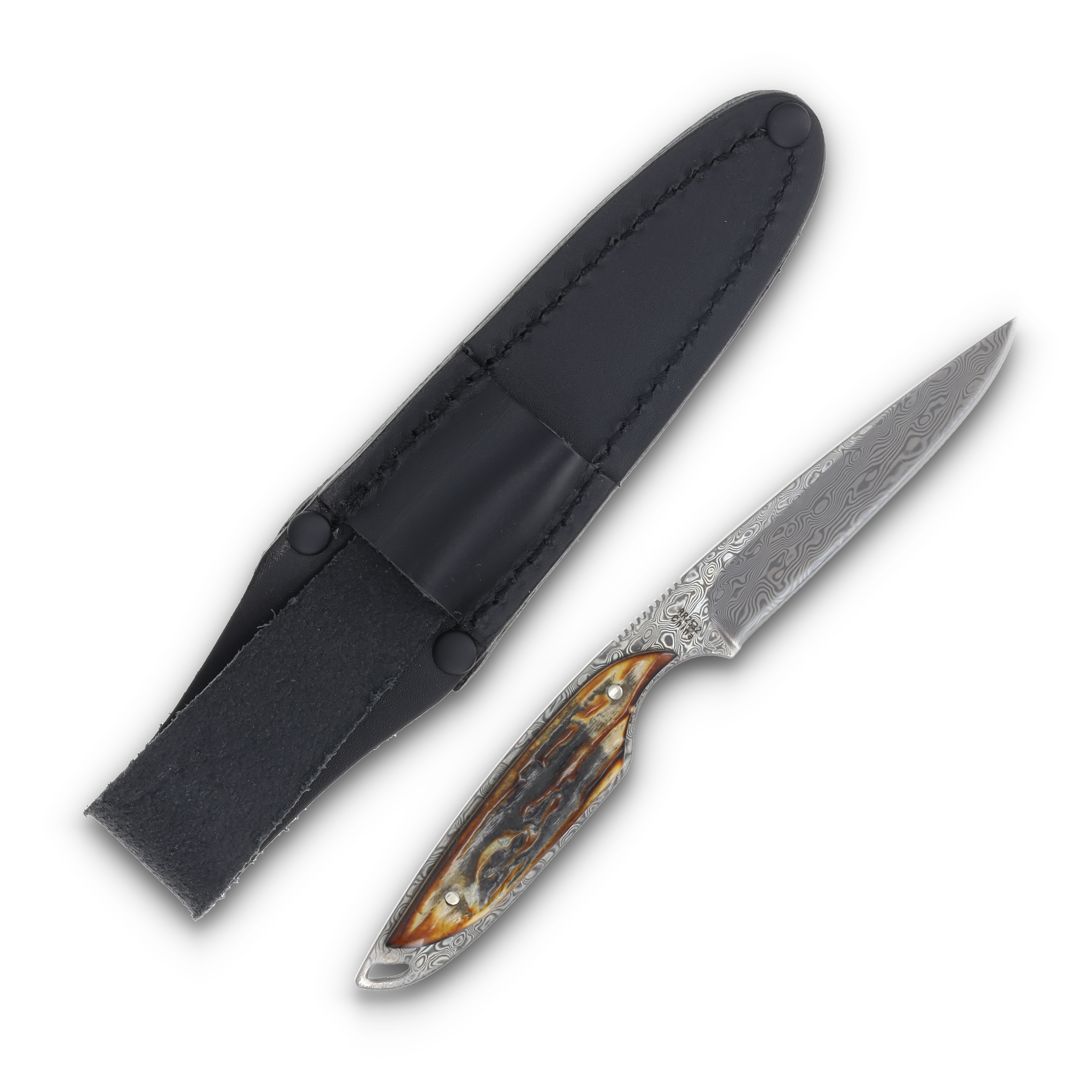Rough Ryder Streamline Fixed Blade Knife Cinnamon Bone 3.25in Damascus RR2532 View 2