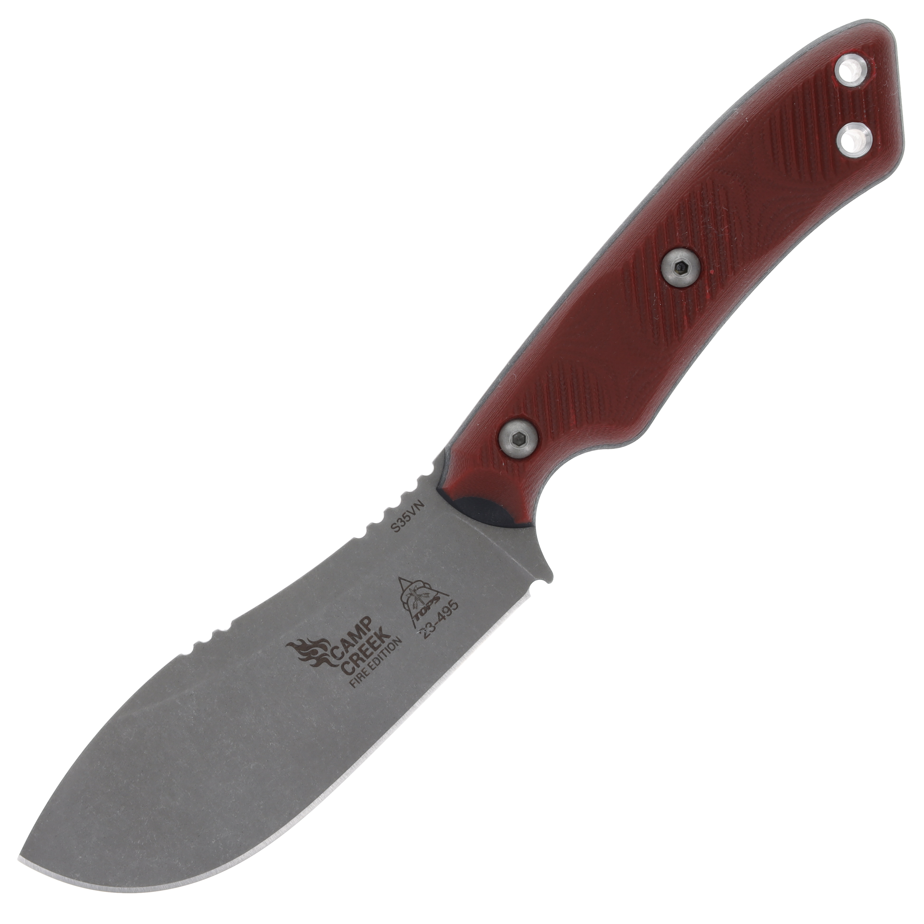 TOPS Camp Creek Fixed Knife Fire Edition Red 4.5in Plain Tumbled Skinner TPCPCKFE01 View 3