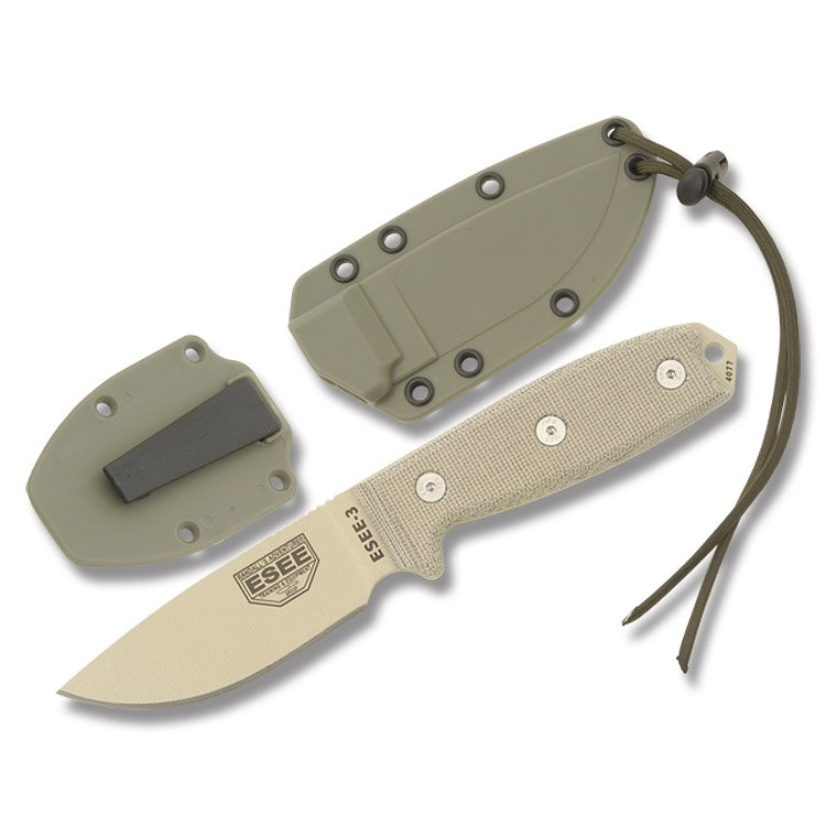ESEE 3 Fixed Blade Knife Tan Micarta ESEE3PDT View 1