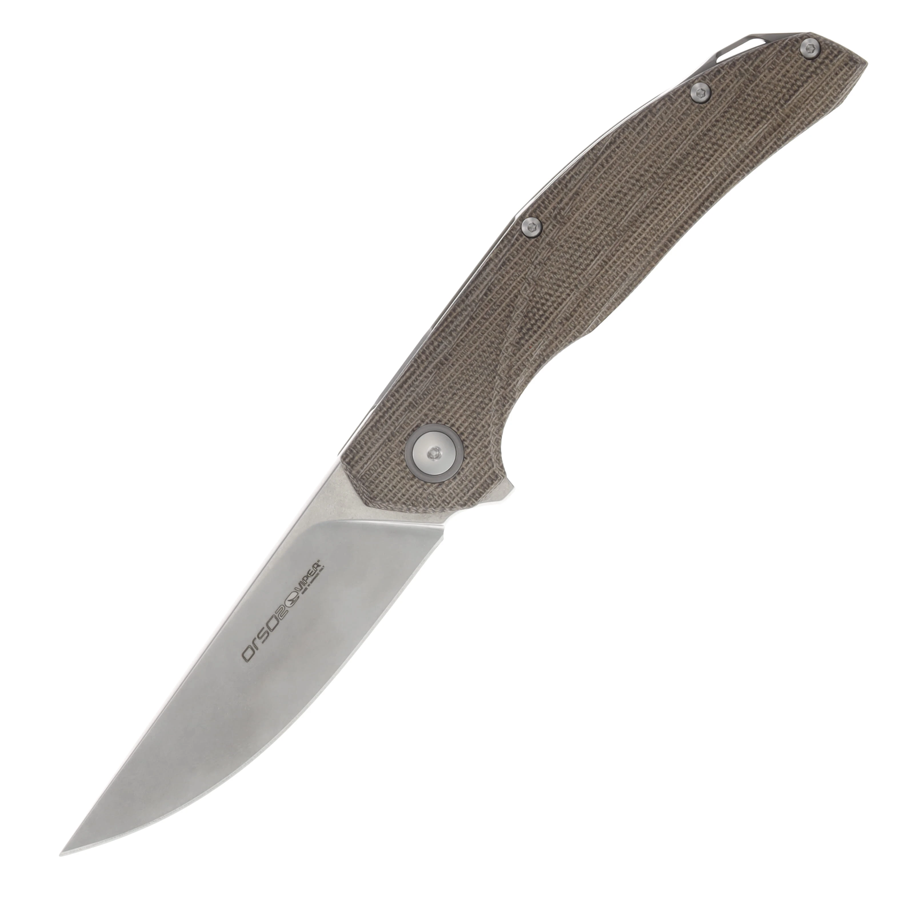 Viper Knives Orso 2 Folding Knife Green Canvas Micarta 3.4in Stonewash Blade V5998CG View 1