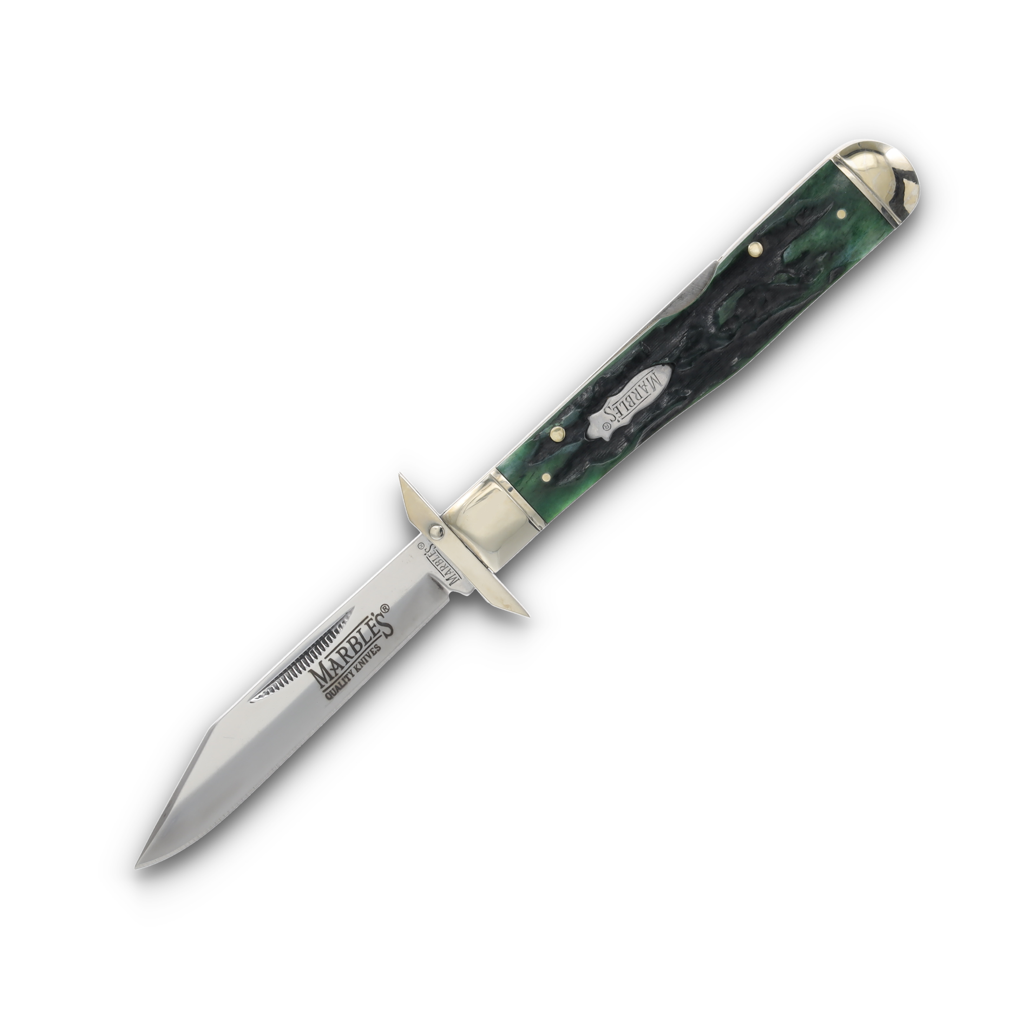 Marble's Green Stag Bone Swing Guard Folding Knife MR190 View 3