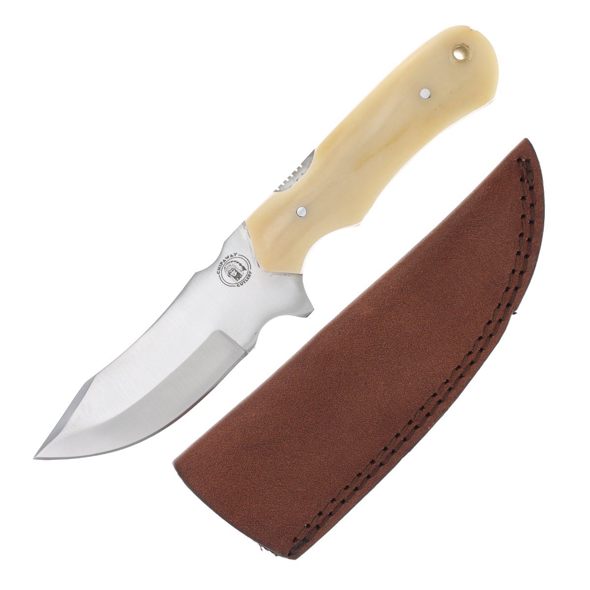 Chipaway Cutlery The Chief Fixed Blade Hunting Knife Natural Bone 4.5 Inch Plain FRCW501WSB View 1