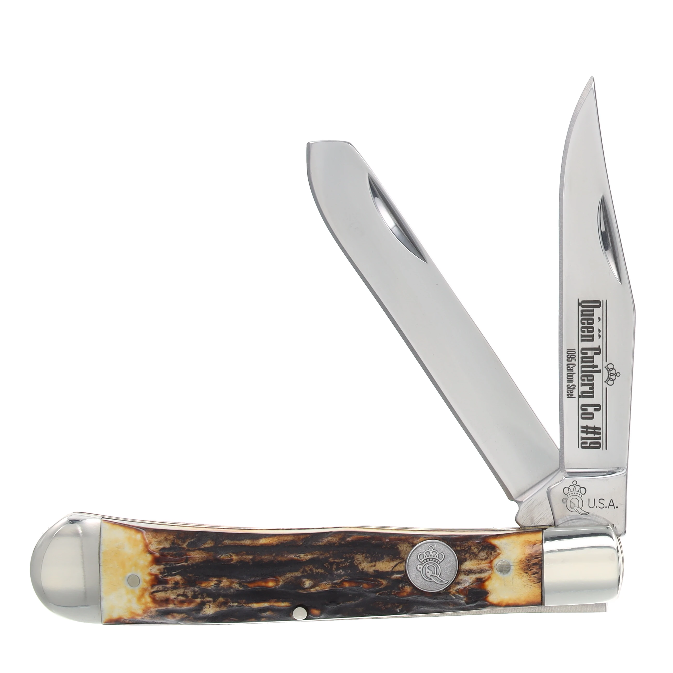 Queen Cutlery American-Made Genuine Stag Two-Blade Trapper Folding Knife QGSH54 View 1