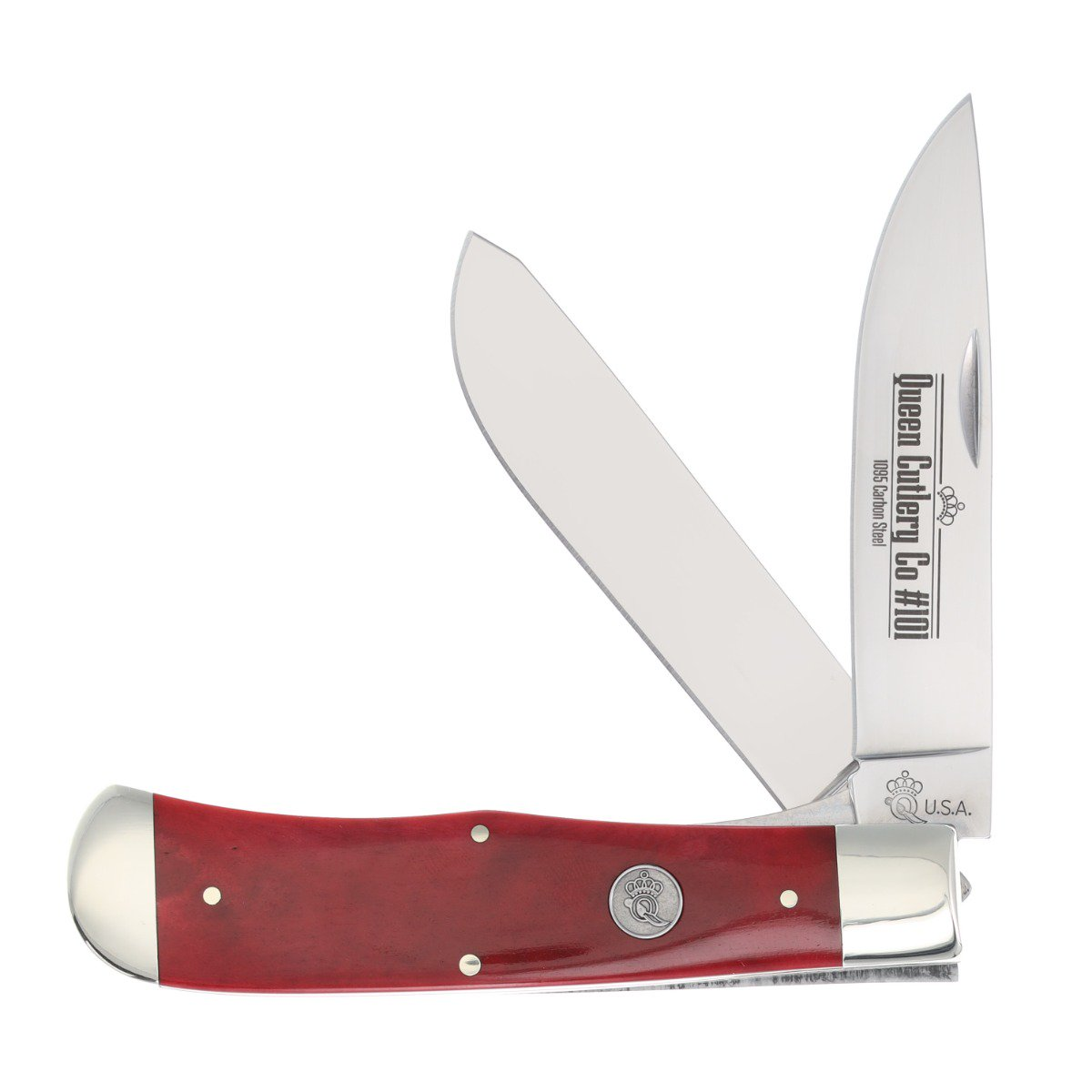 Queen Cutlery American-Made Jumbo Linerlock Trapper Folding Knife (Red Smooth Bone) QRSB206L View 1