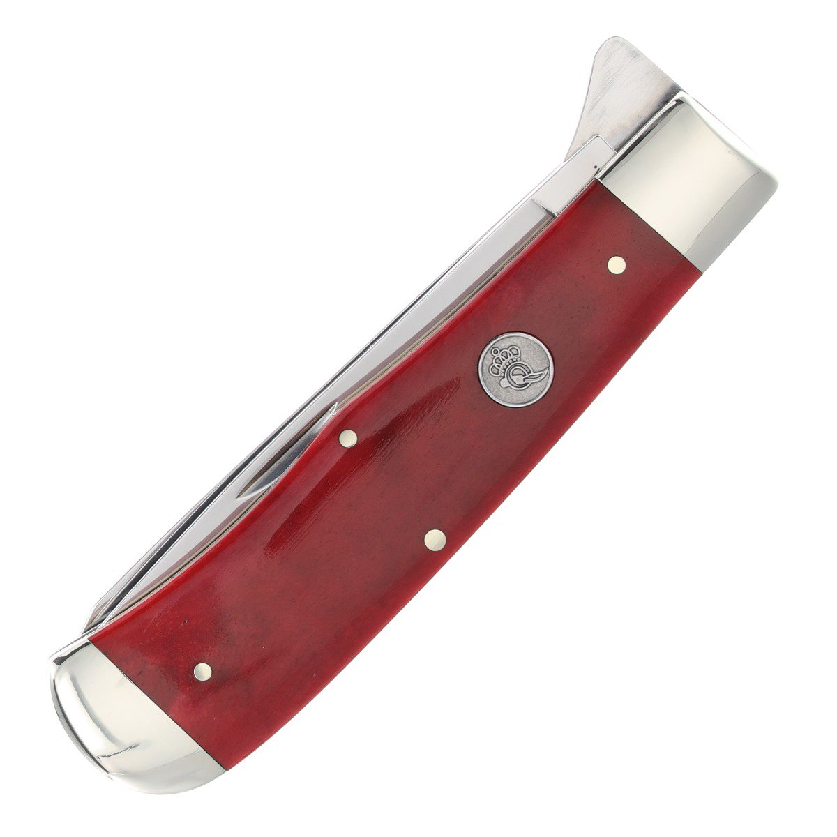 Queen Cutlery American-Made Jumbo Linerlock Trapper Folding Knife (Red Smooth Bone) QRSB206L View 3