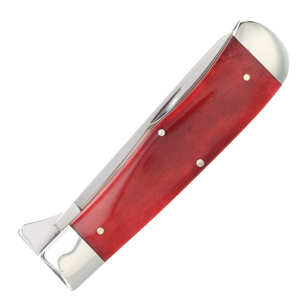 Queen Cutlery American-Made Jumbo Linerlock Trapper Folding Knife (Red Smooth Bone) QRSB206L View 4
