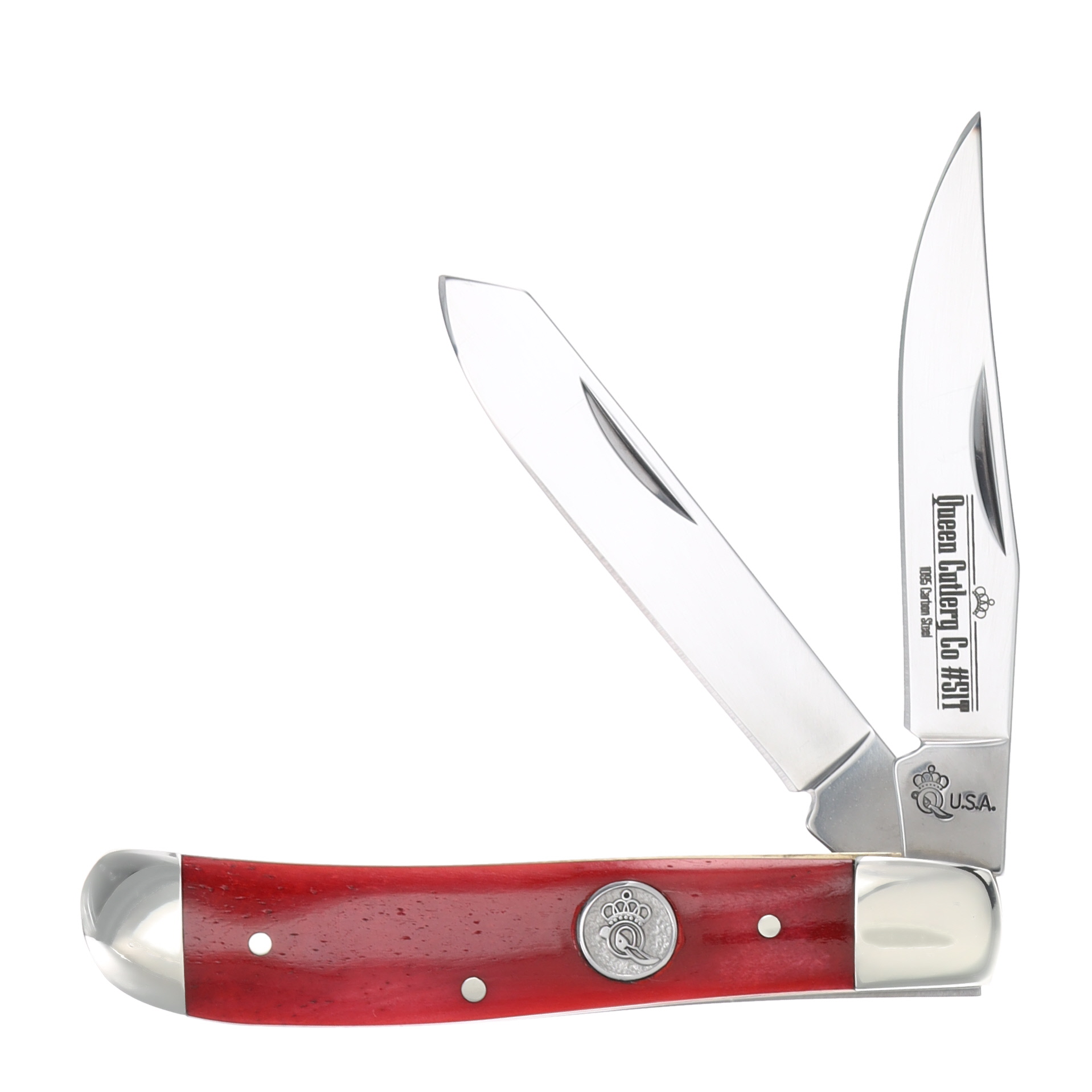 Queen American Made Red Smooth Bone 3.5" Mini Trapper QRSB07 View 1