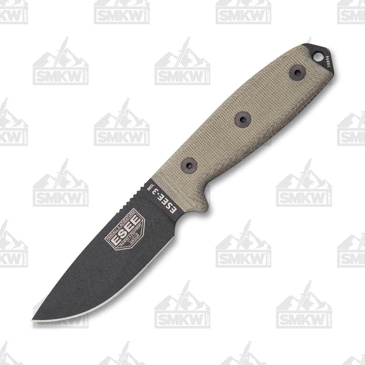 ESEE 3MIL Fixed Blade Knife 3.88in Plain Edge Olive Drab Micarta ESEE3MILP View 2