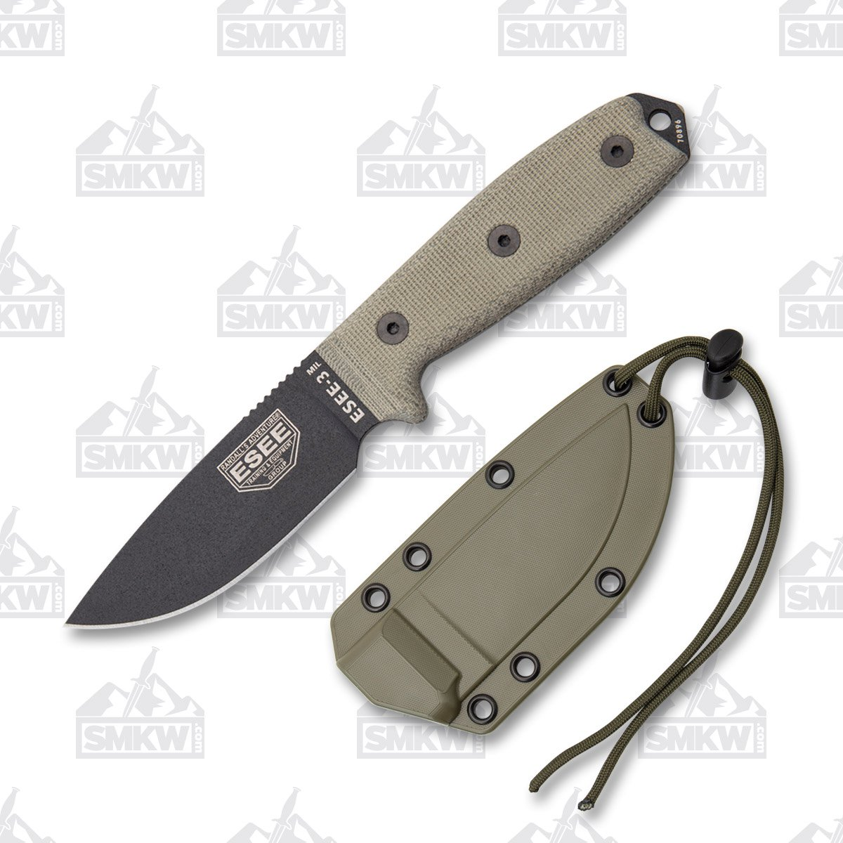 ESEE 3MIL Fixed Blade Knife 3.88in Plain Edge Olive Drab Micarta ESEE3MILP View 1