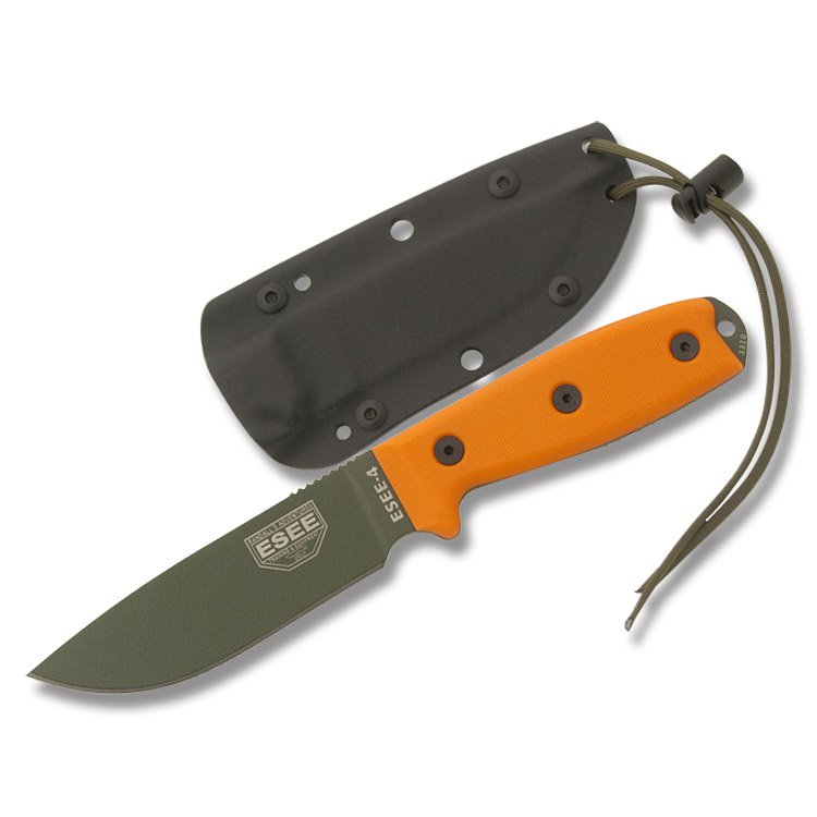 ESEE 4P Fixed Blade Knife 4.5in Plain Edge Orange G10 Olive Drab Green ESEE4POD View 1