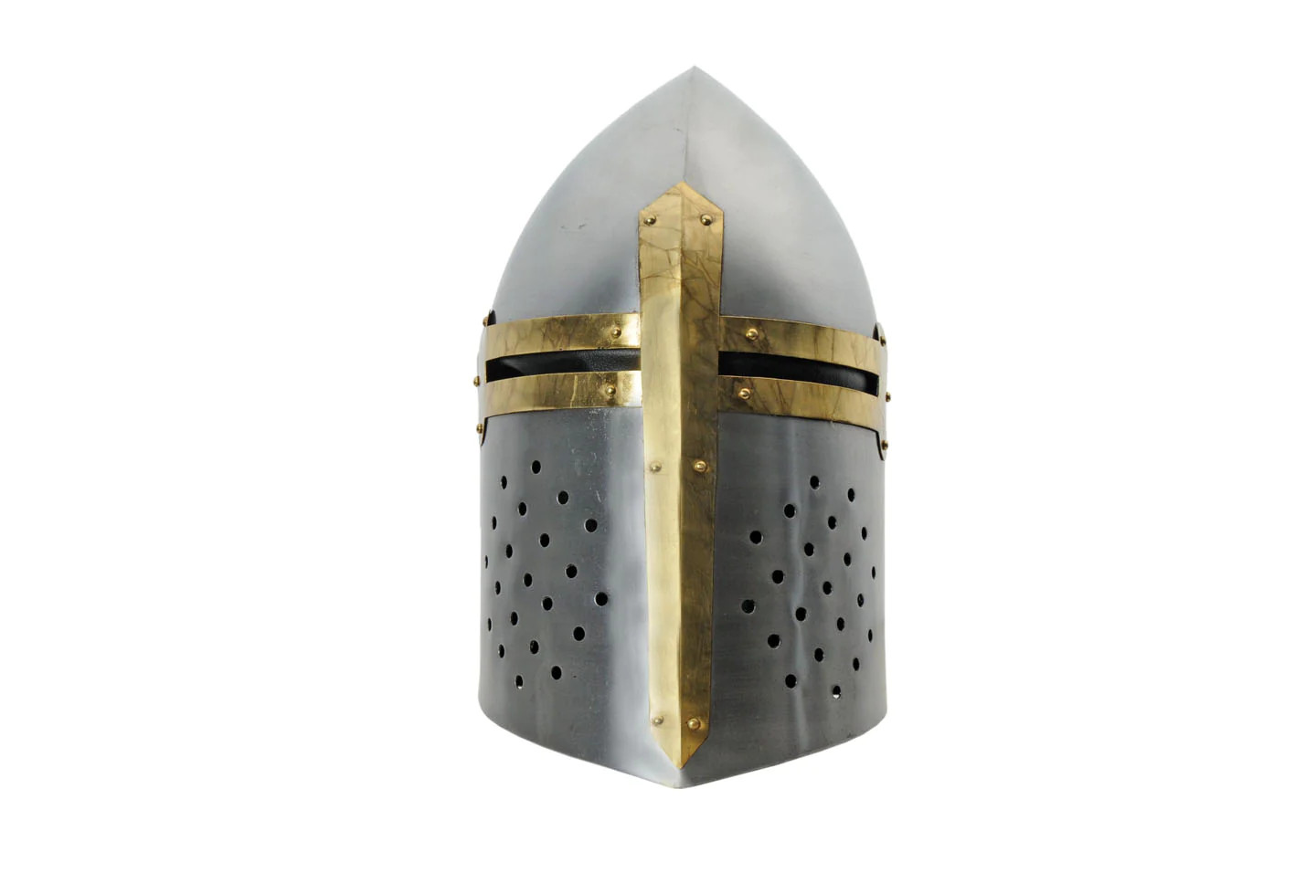 SZCO Supplies Silver Sugarloaf Helmet Medieval Style Brass Accents 910974SL View 2