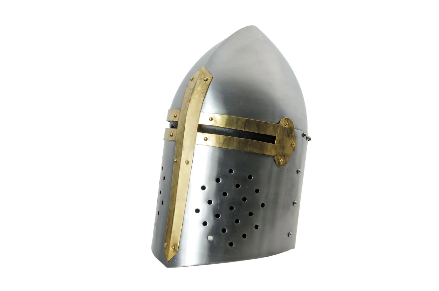 SZCO Supplies Silver Sugarloaf Helmet Medieval Style Brass Accents 910974SL View 1