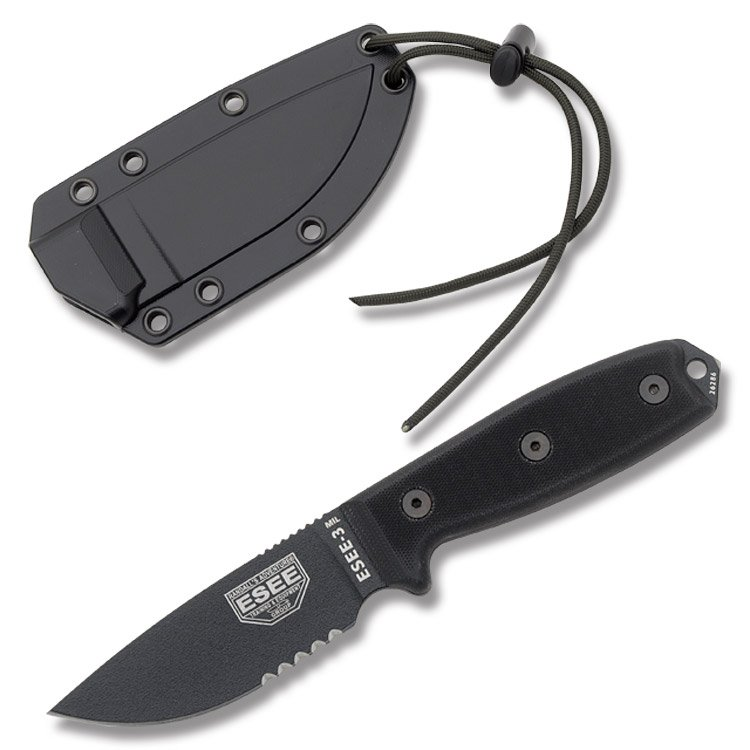 ESEE 3MIL Fixed Blade Knife 3.88in Plain Edge G10 Blackout ESEE3MILSBLK View 1