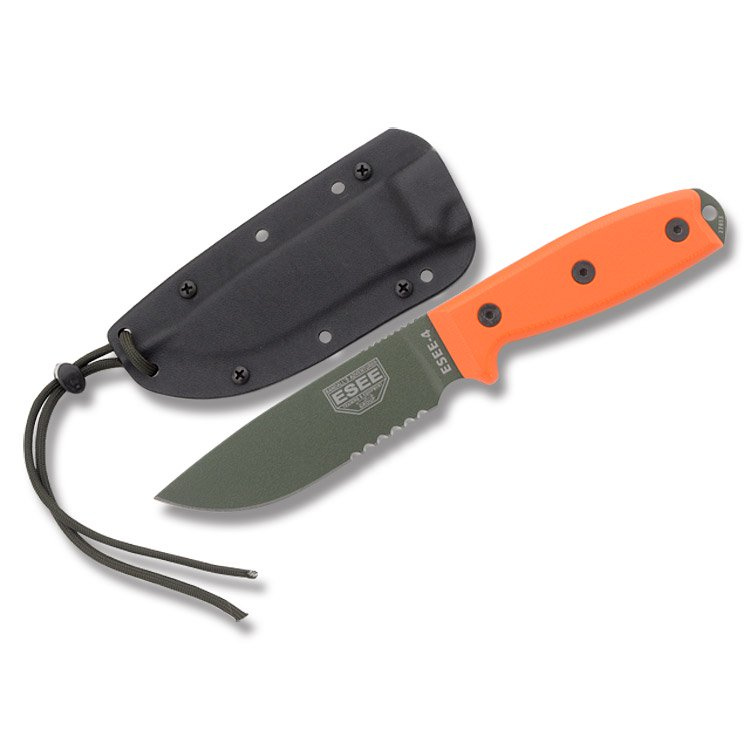 ESEE 4S Fixed Blade Knife OD Green 1095 Blade/Orange G-10 Handles with MOLLE Sheath ESEE4SMBOD View 1