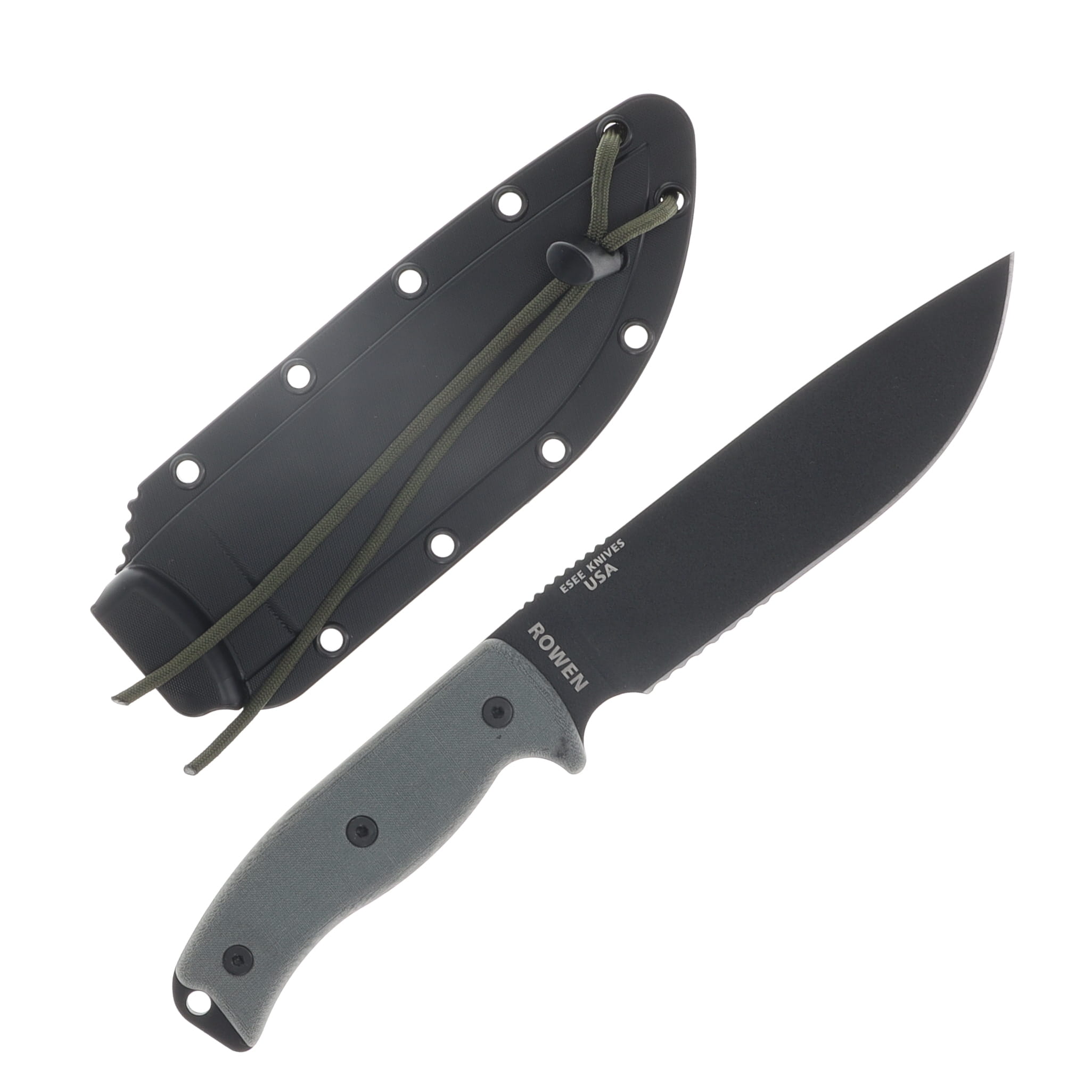 ESEE Knives ESEE 6S B Gray Micarta Fixed Blade 6.5in Black Part Serrated Blade ESEE6SB View 2