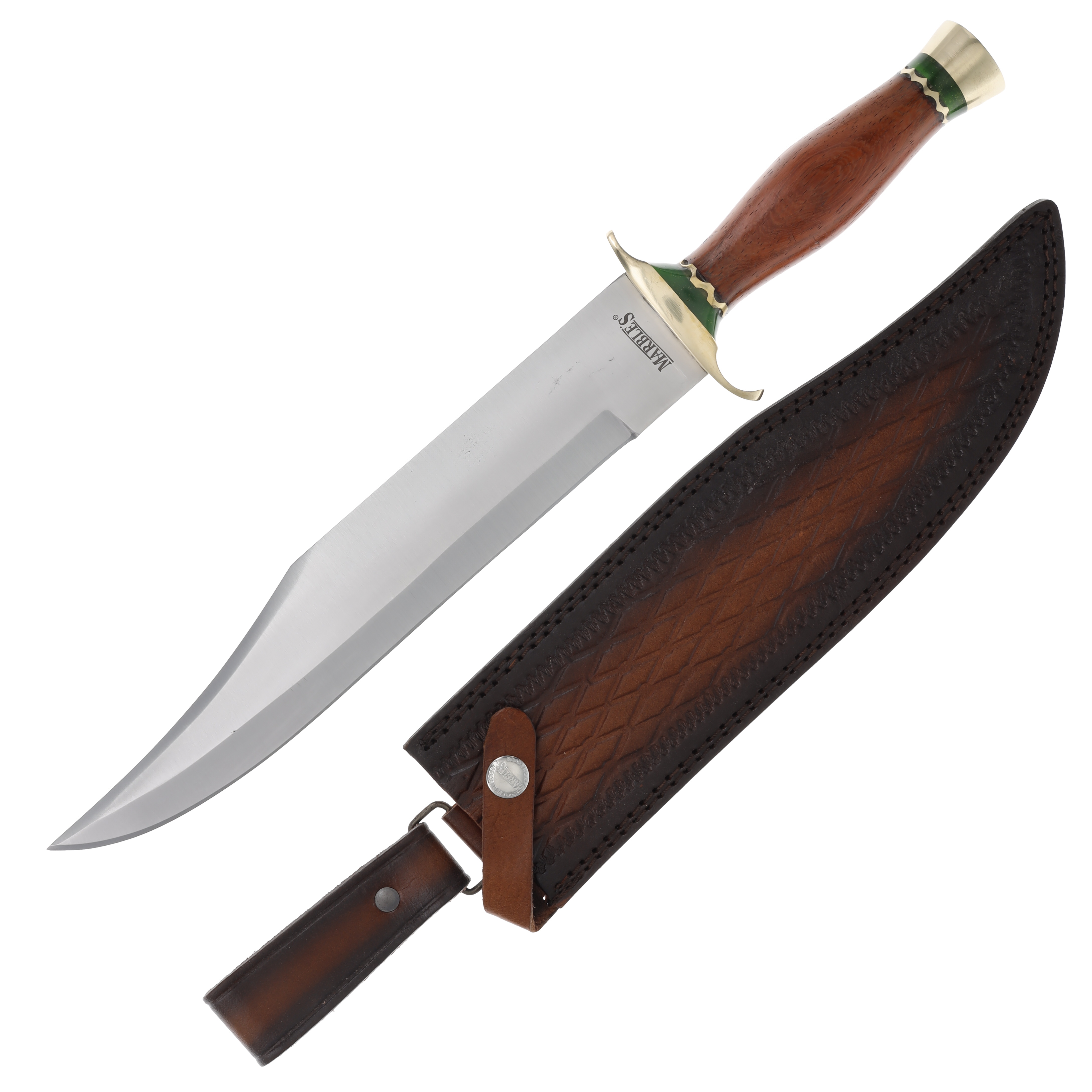 Marble's MR676 Wood/Brass Bowie with Leather Sheath MR676 View 1