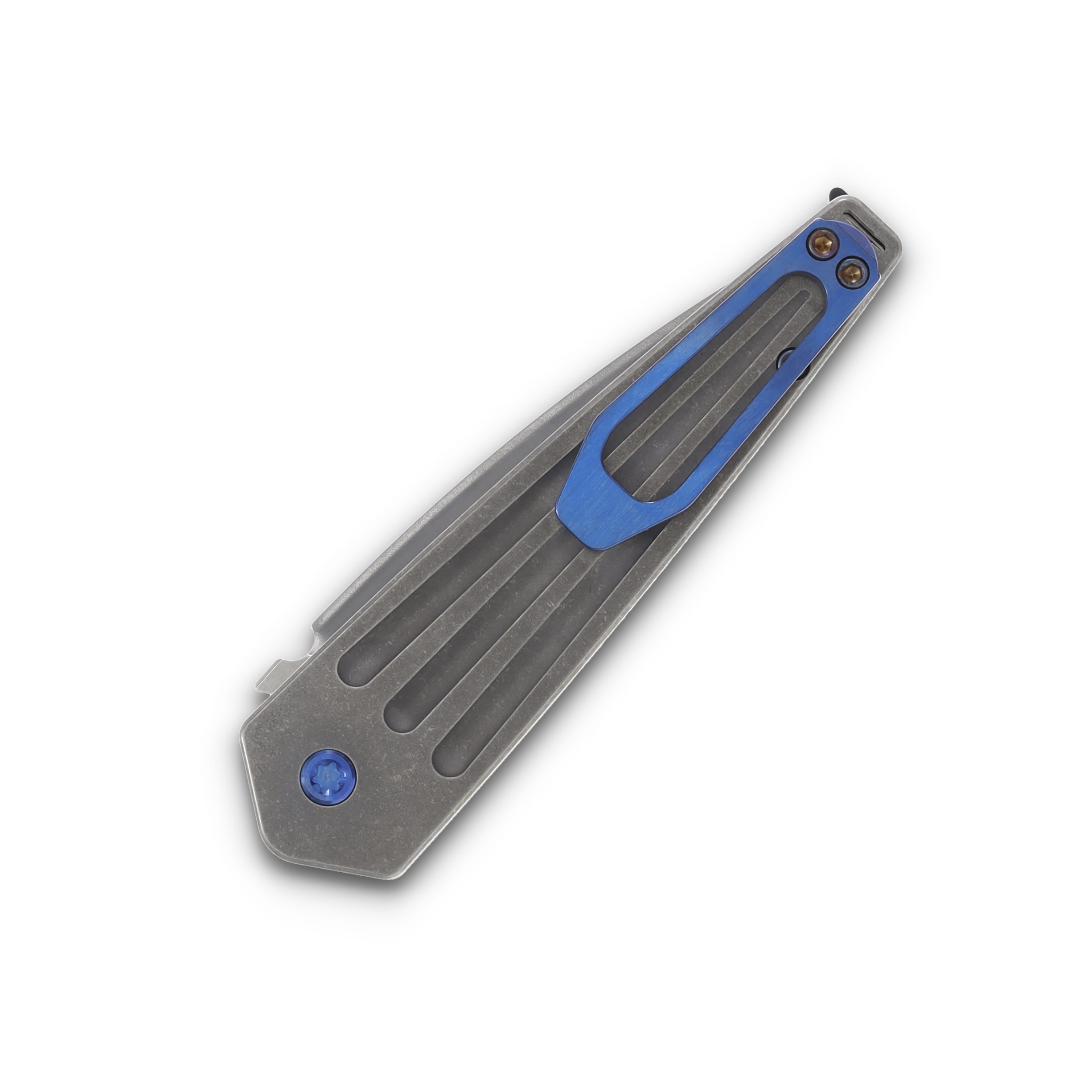 Medford Nosferatu OTS Automatic Knife Blue Bronze - 3.5in Tumbled Spear Point Plain View 4