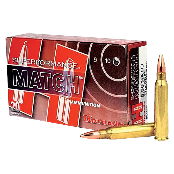 Hornady Superformance Match 5.56 NATO Rifle Ammunition 20 Round Brass Centerfire 75 Grain Match BTHP 81264 View 1
