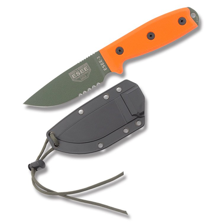 ESEE 3 SM Fixed Blade 3.88in Partially Serrated G10 Orange Modified Pommel ESEE3SMOD View 1