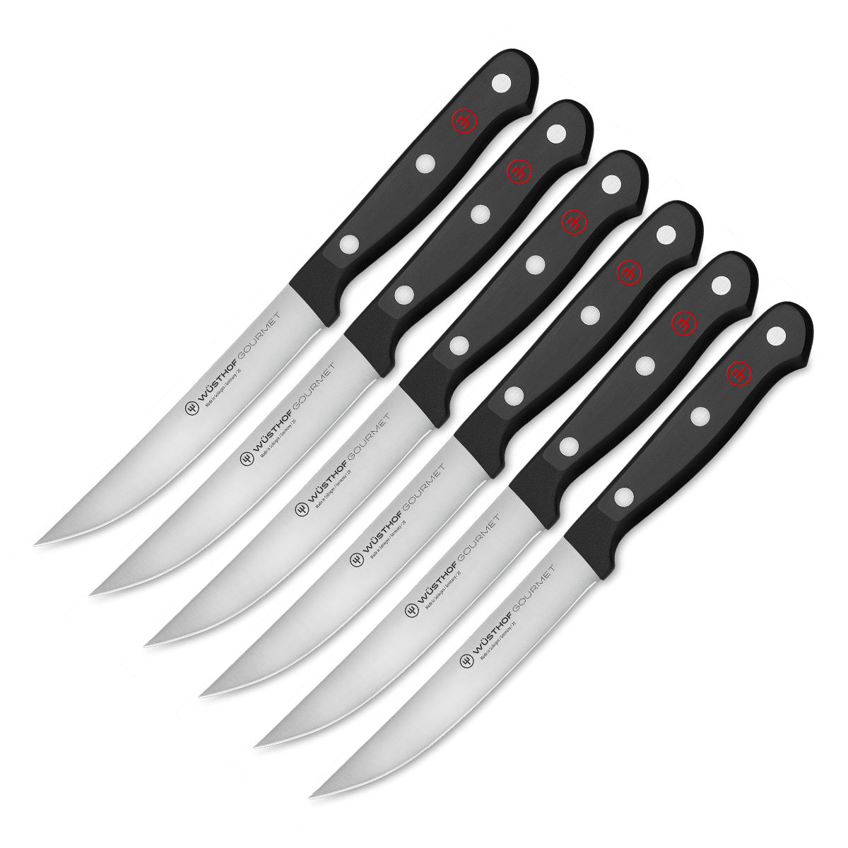 Wusthof Gourmet 6PC Steak Set with Black Polymethylene Handle and Satin Finish High Carbon Stainless Steel 4.5" Steak Serrated Edge Blades 1125060601 View 1