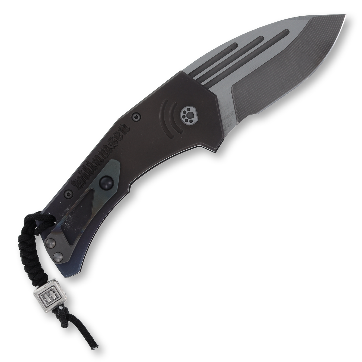 Mikkel Willumsen Custom Automatic Knife Shredded Carbon Fiber Two-Tone Bronze/Blue View 2