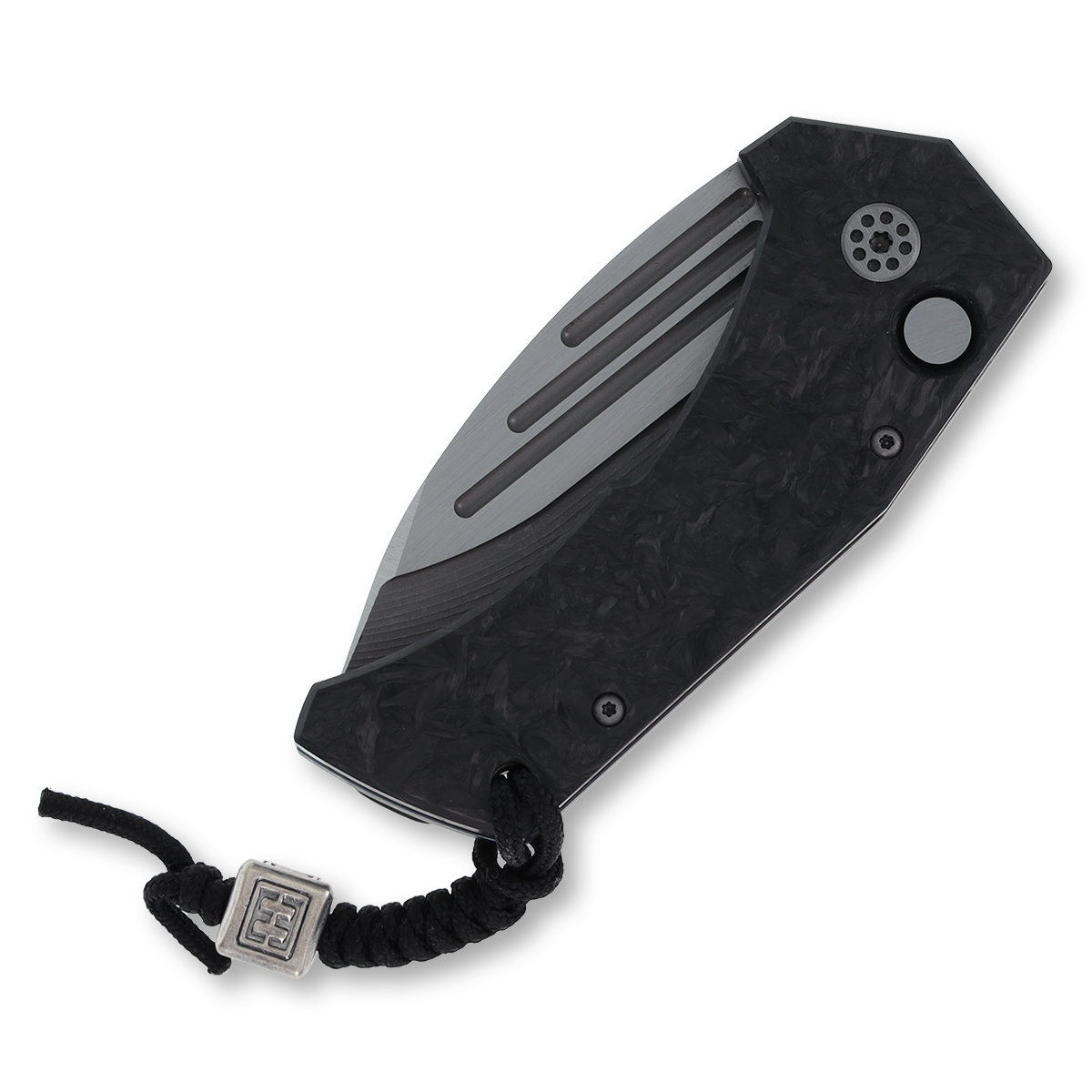 Mikkel Willumsen Custom Automatic Knife Shredded Carbon Fiber Two-Tone Bronze/Blue View 3
