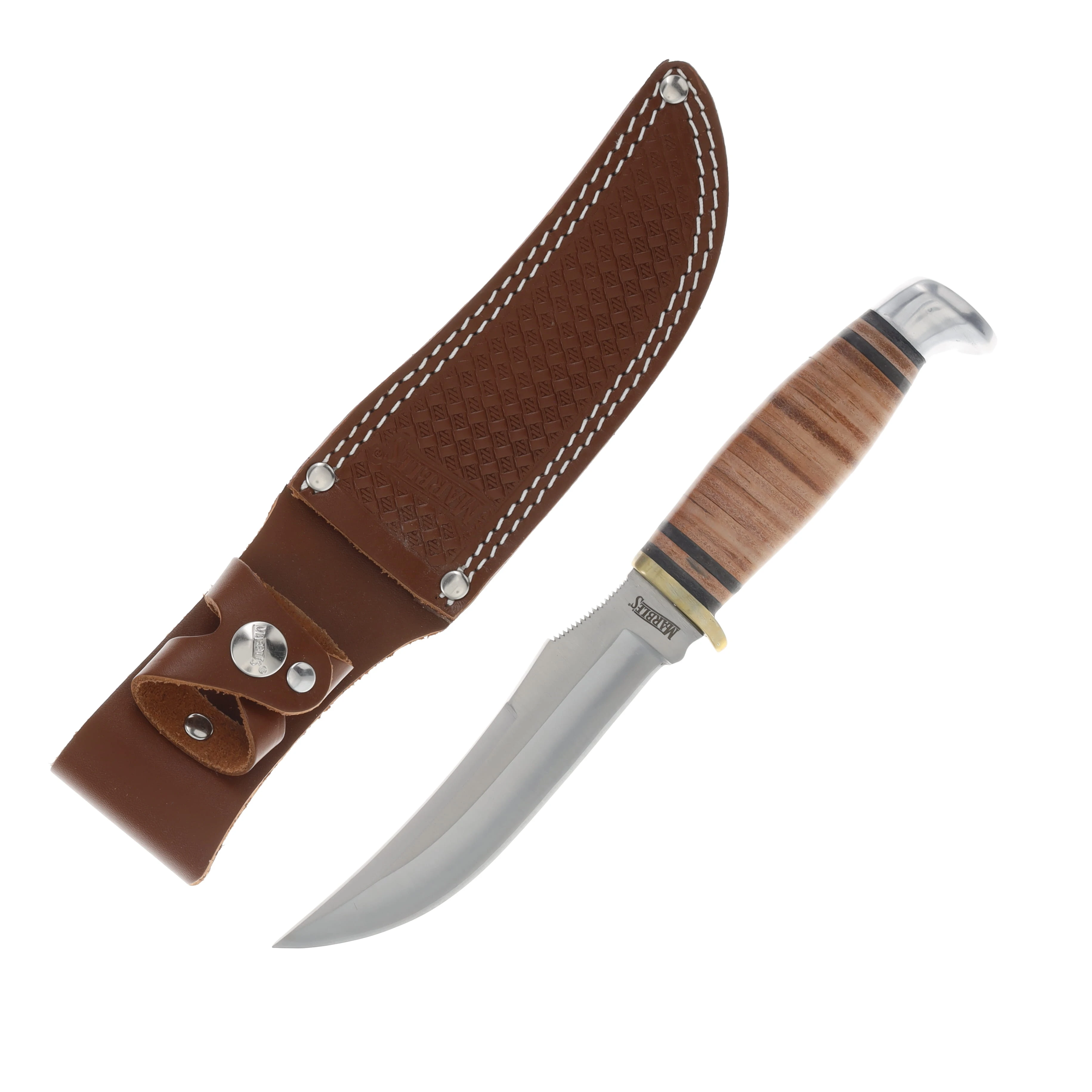 Marbles Large Skinner 5.62in Clip Point Fixed Blade Stacked Leather MR397 View 1