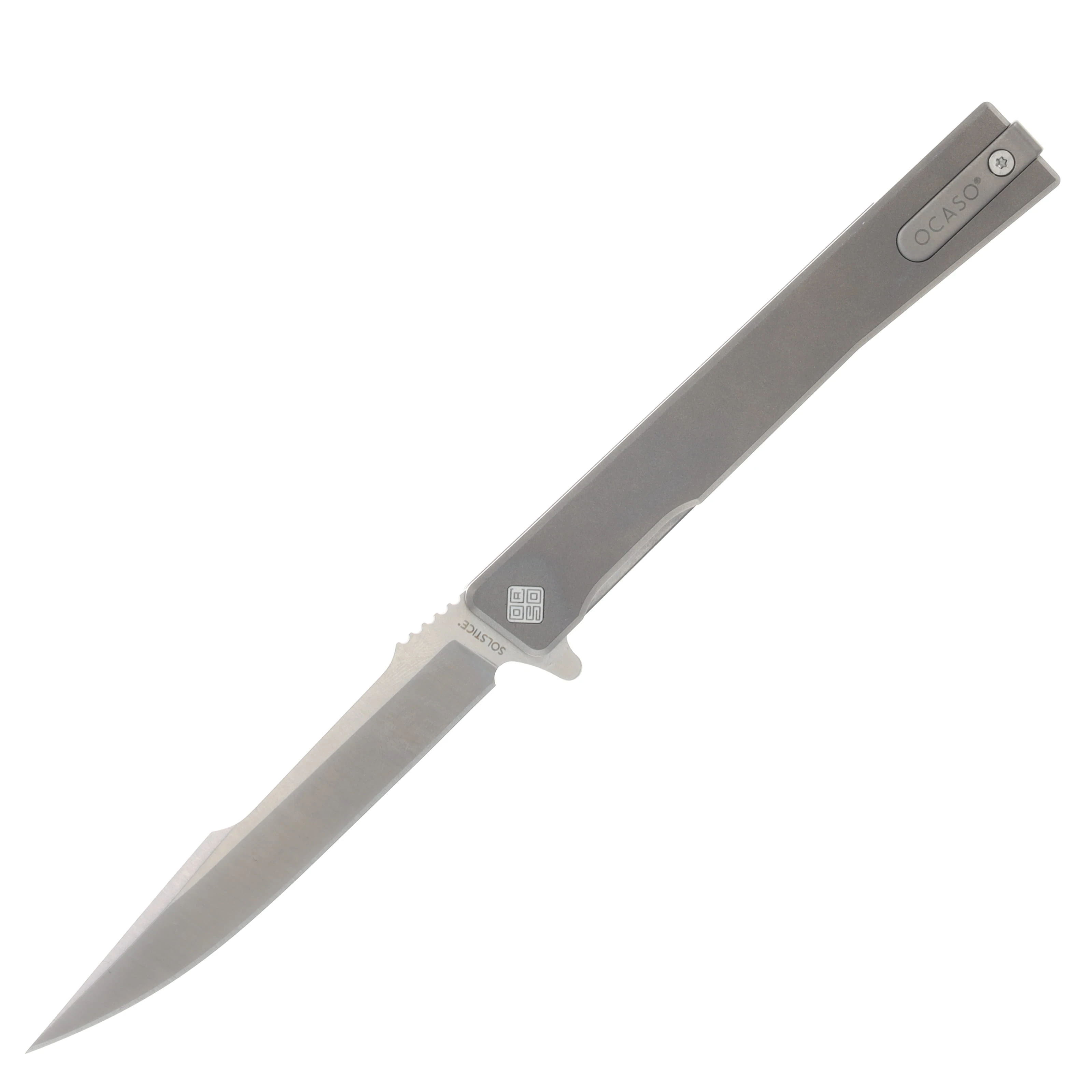 Ocaso Solstice Folding Knife Titanium 3.5 Inch Plain Satin Harpoon 9HTS View 1