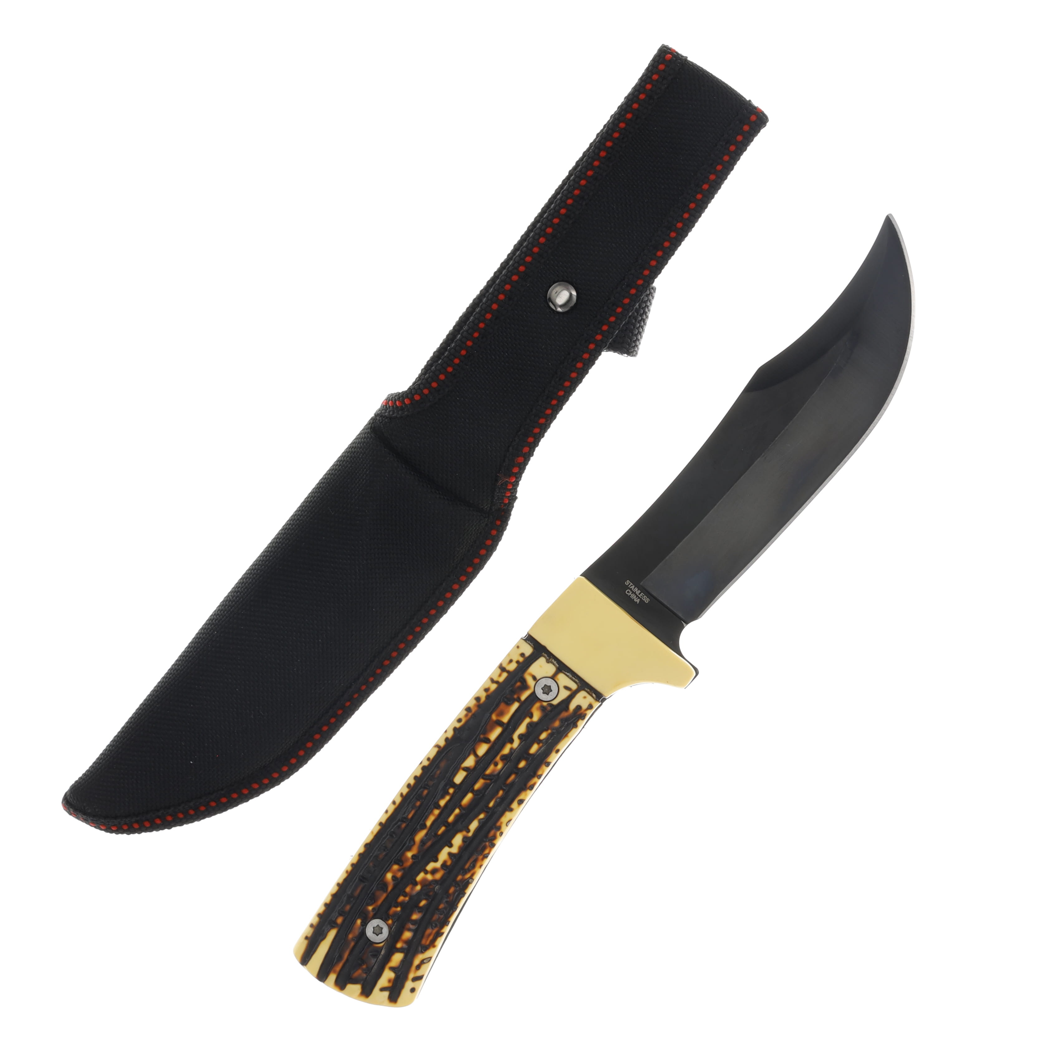 Szco Supplies Faux Stag Hunter Fixed Blade 5in Black Clip Point 211377IB View 2