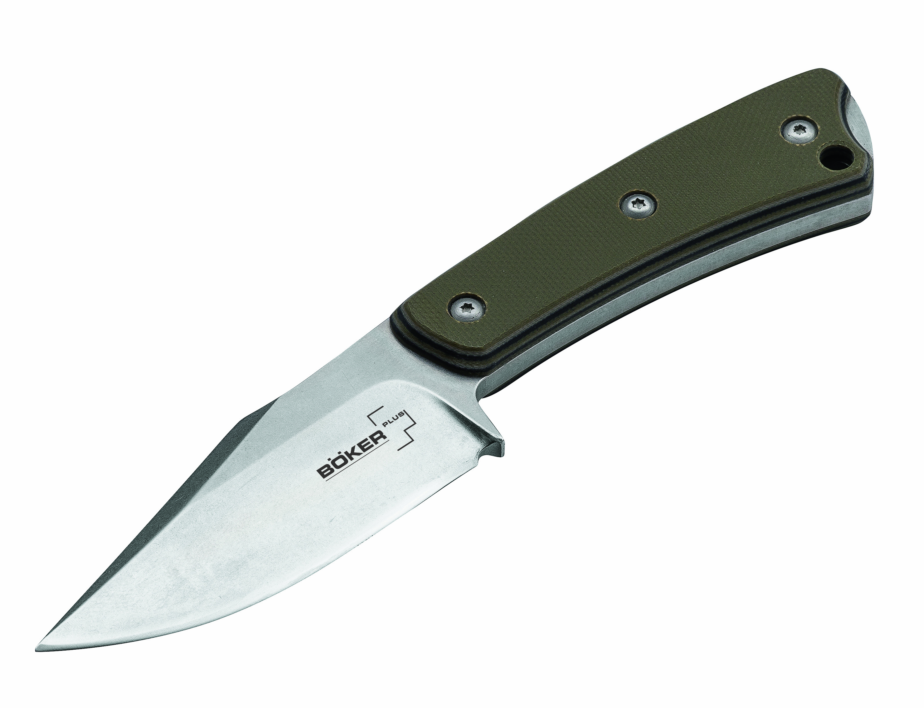 Boker Plus Piranha Fixed Knife OD Green 2.95in Plain Satin Clip Point BK02BO005 View 1
