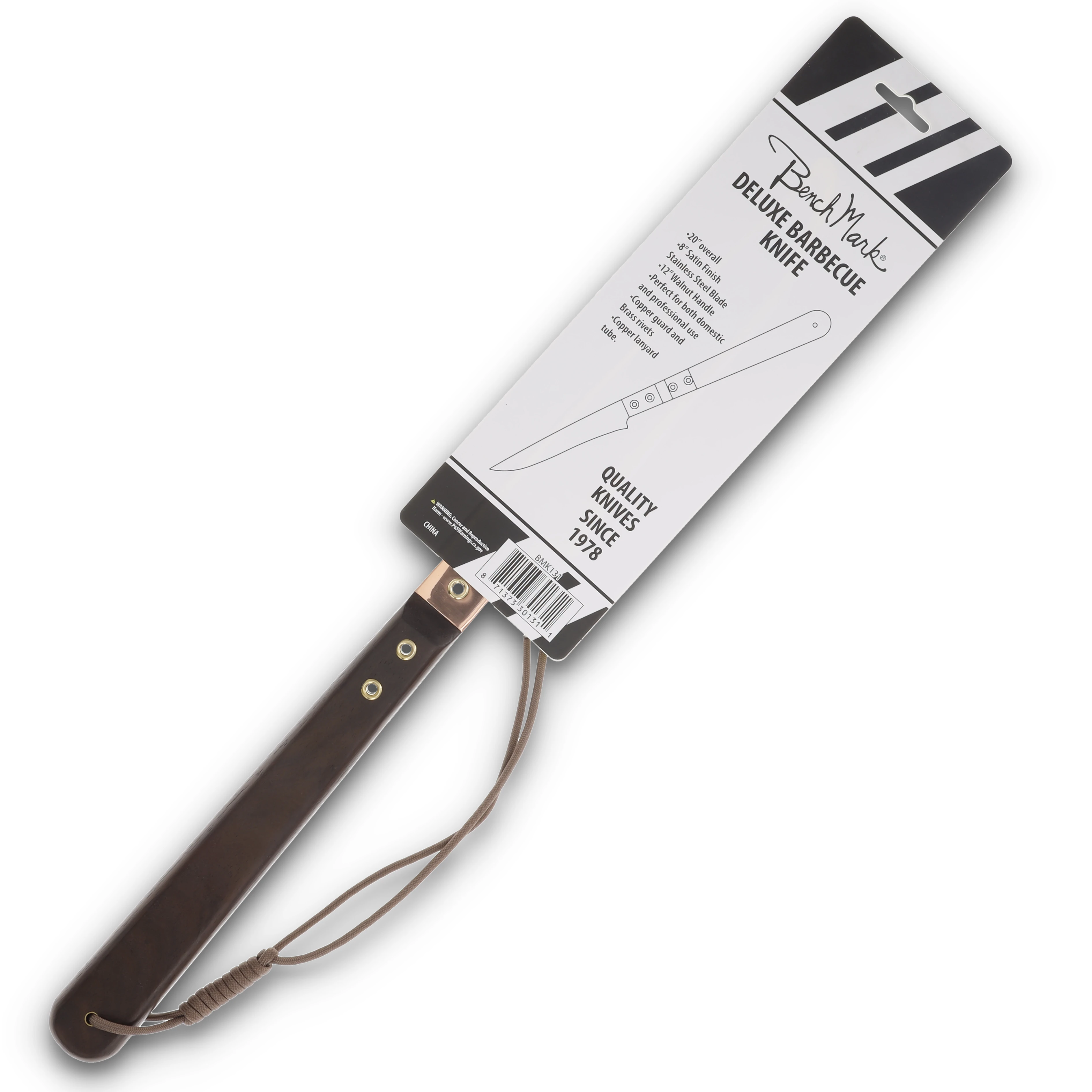 Benchmark Barbecue Knife Fixed Blade Walnut 8in Plain Satin Drop Point BMK131 View 5
