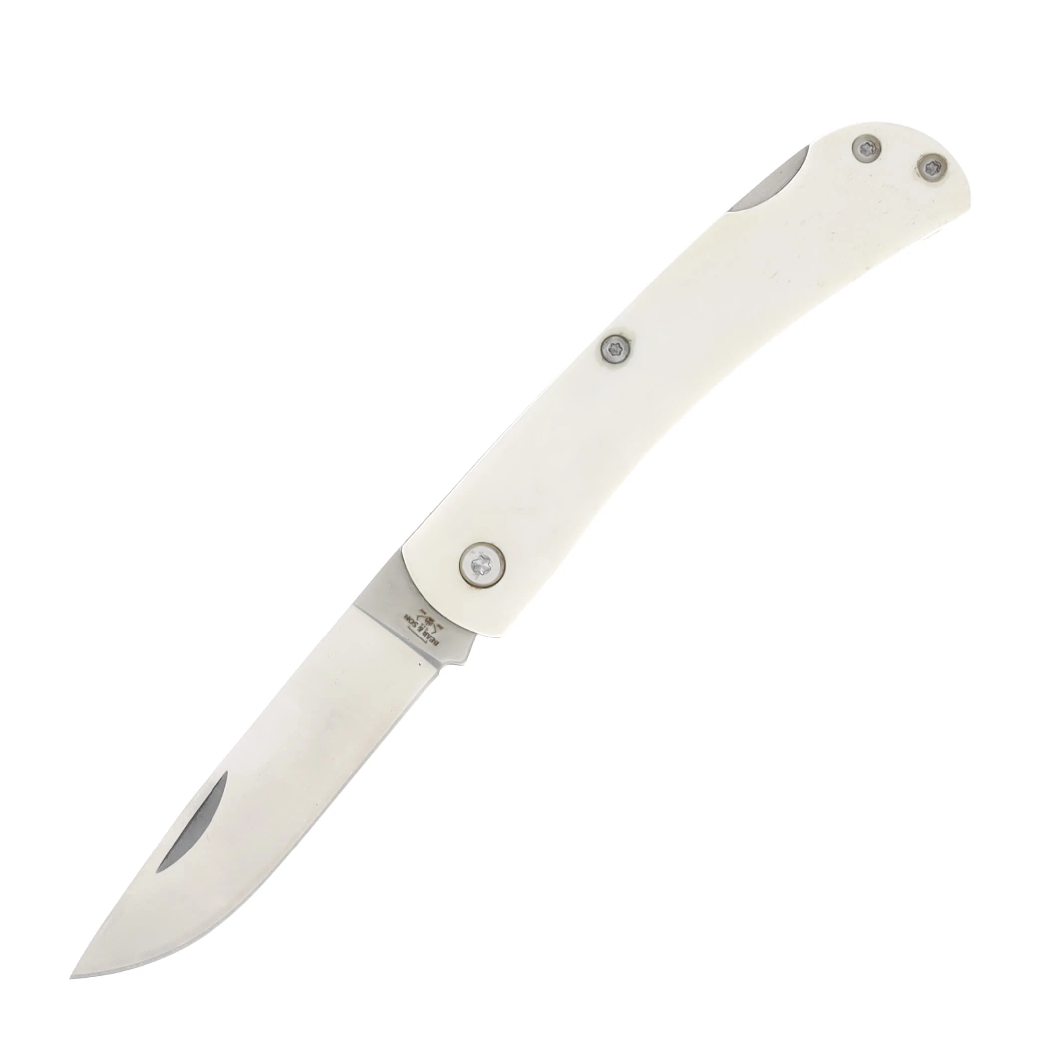 Bear & Son White Smooth Bone Farmhand Lockback Folding Knife BRWSB37L View 1