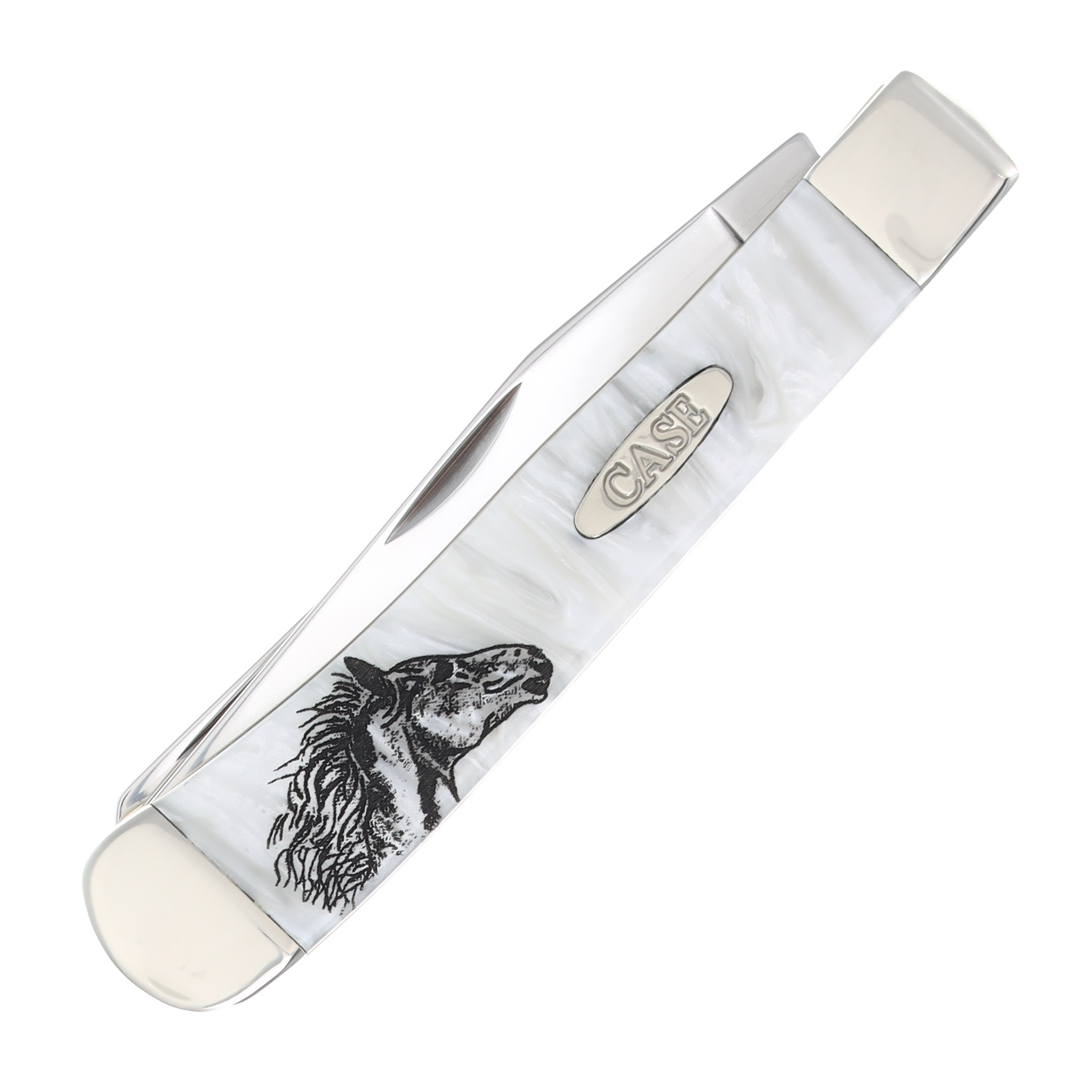 Case XX Heavenly Pearl Corelon Trapper Folding Knife Wild Mustang Horses (Plain Blades) CA6073HPWM View 3