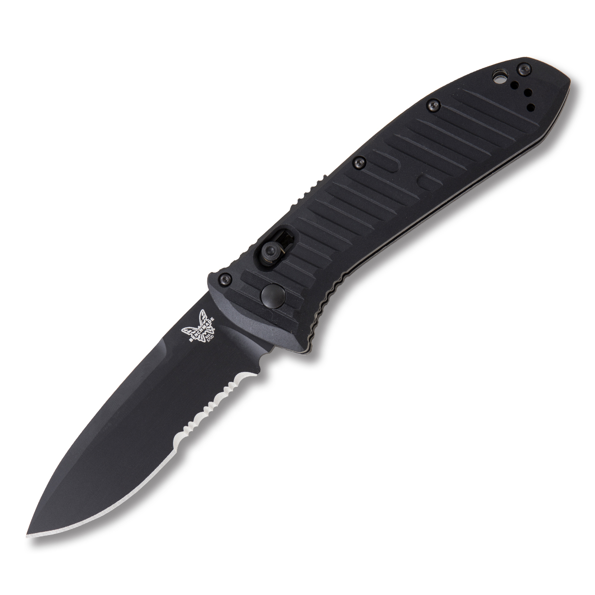 Benchmade 5700SBK Presidio II OTS Automatic Knife Black Drop Point Partially Serrated AUBM5700SBK View 1