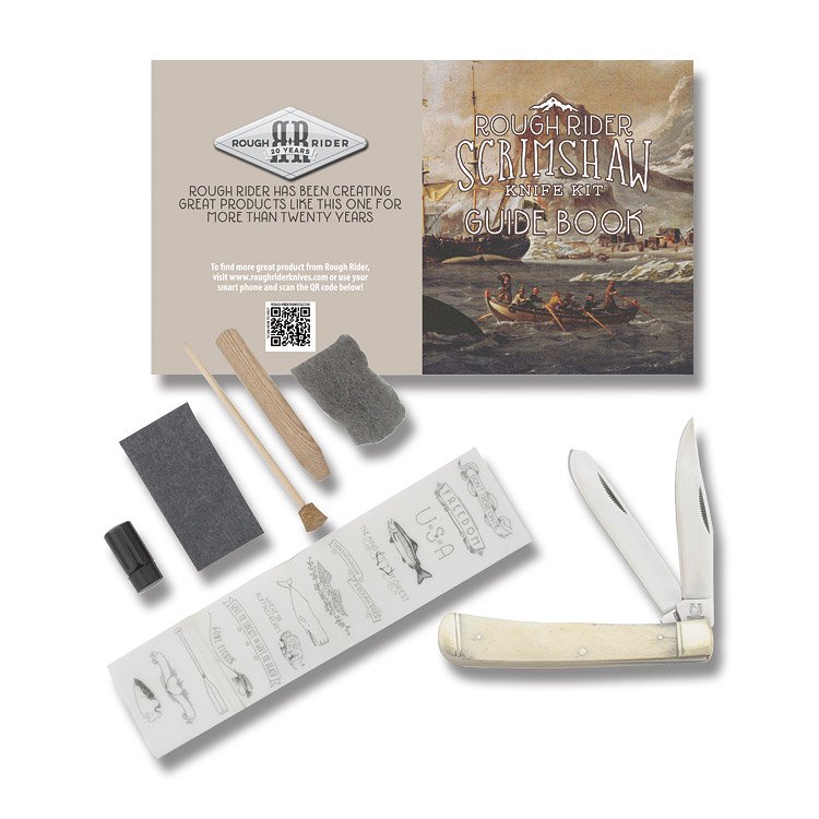 Rough Ryder Scrimshaw Trapper Folding Knife and Kit | Smoky