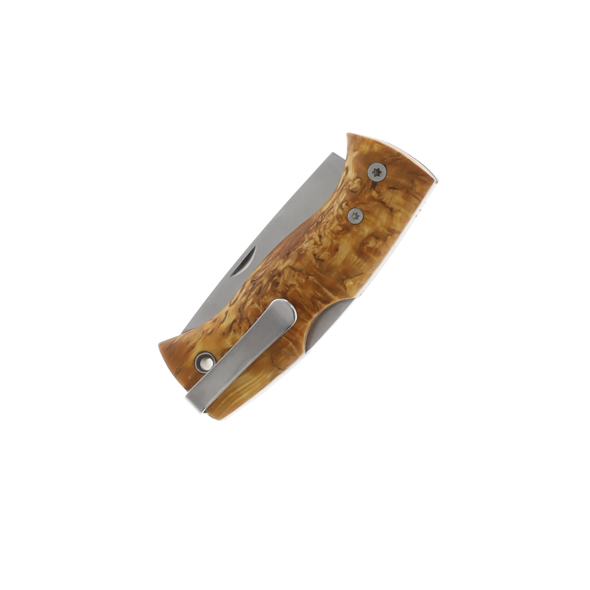 Helle Nipa Folding Knife Curly Birch 2.72 Inch Plain Satin Drop Point HF657 View 3