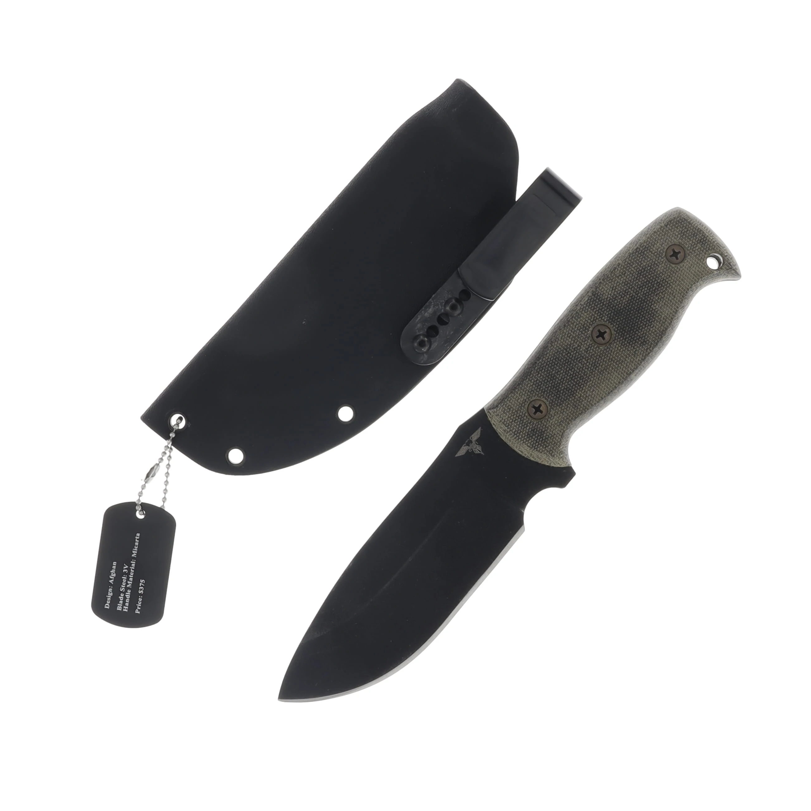 GTI Custom Afghan Fixed Black 5160 Steel Drop Point Blade Black Canvas Micarta GTI30 View 1