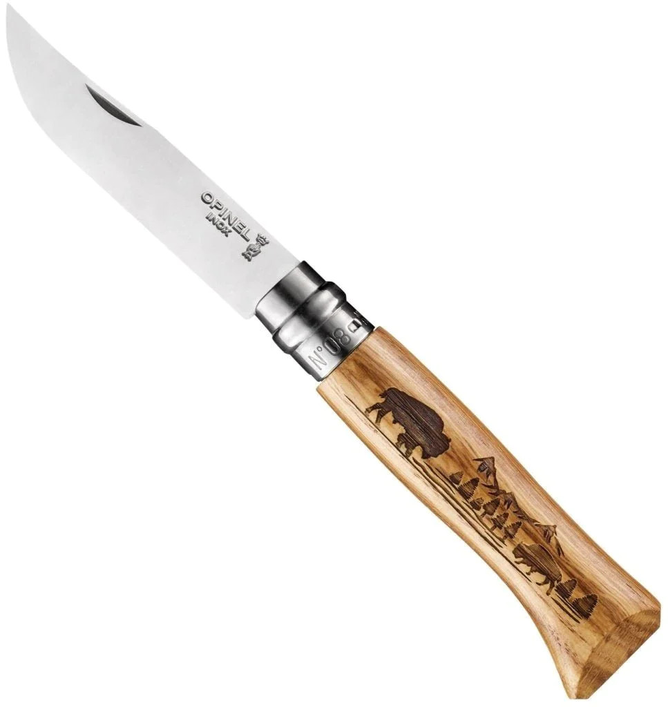 Opinel No 8 Wild Life Bison Folding Knife Beechwood 3in Blade OP002629 View 1