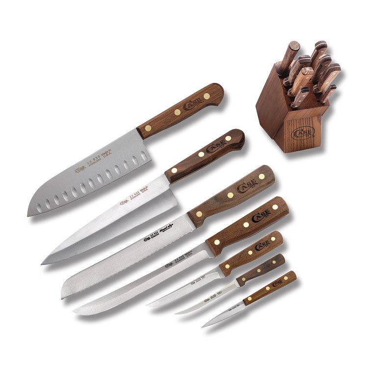 Case XX Knives Kitchen Knife Fixed Blade Block 9 Piece Set Walnut Handles CA10249 View 1