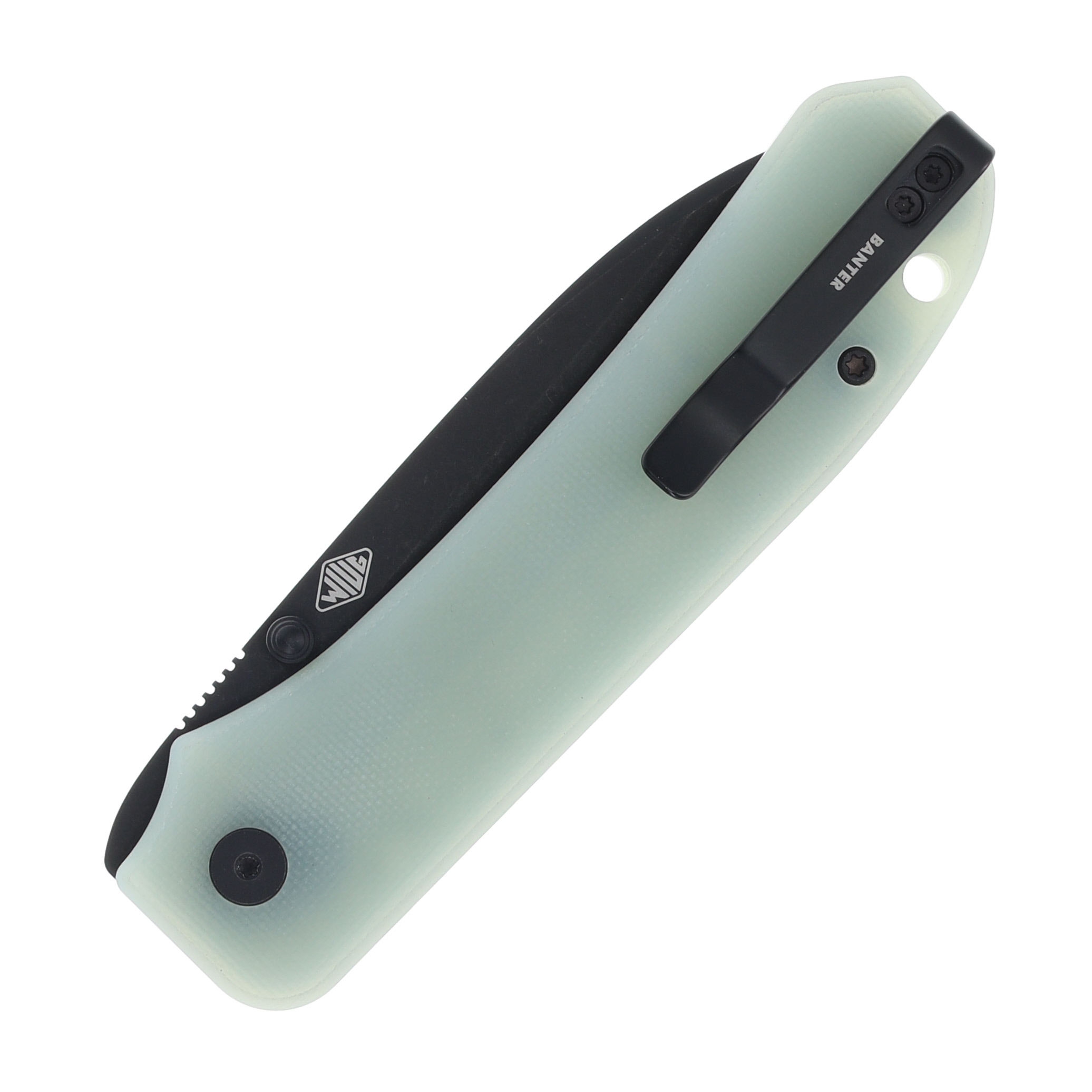WE Knife Big Banter Linerlock Folding Knife Black Stonewash Drop Point/Natural Jade G-10 WE21045-3 View 6